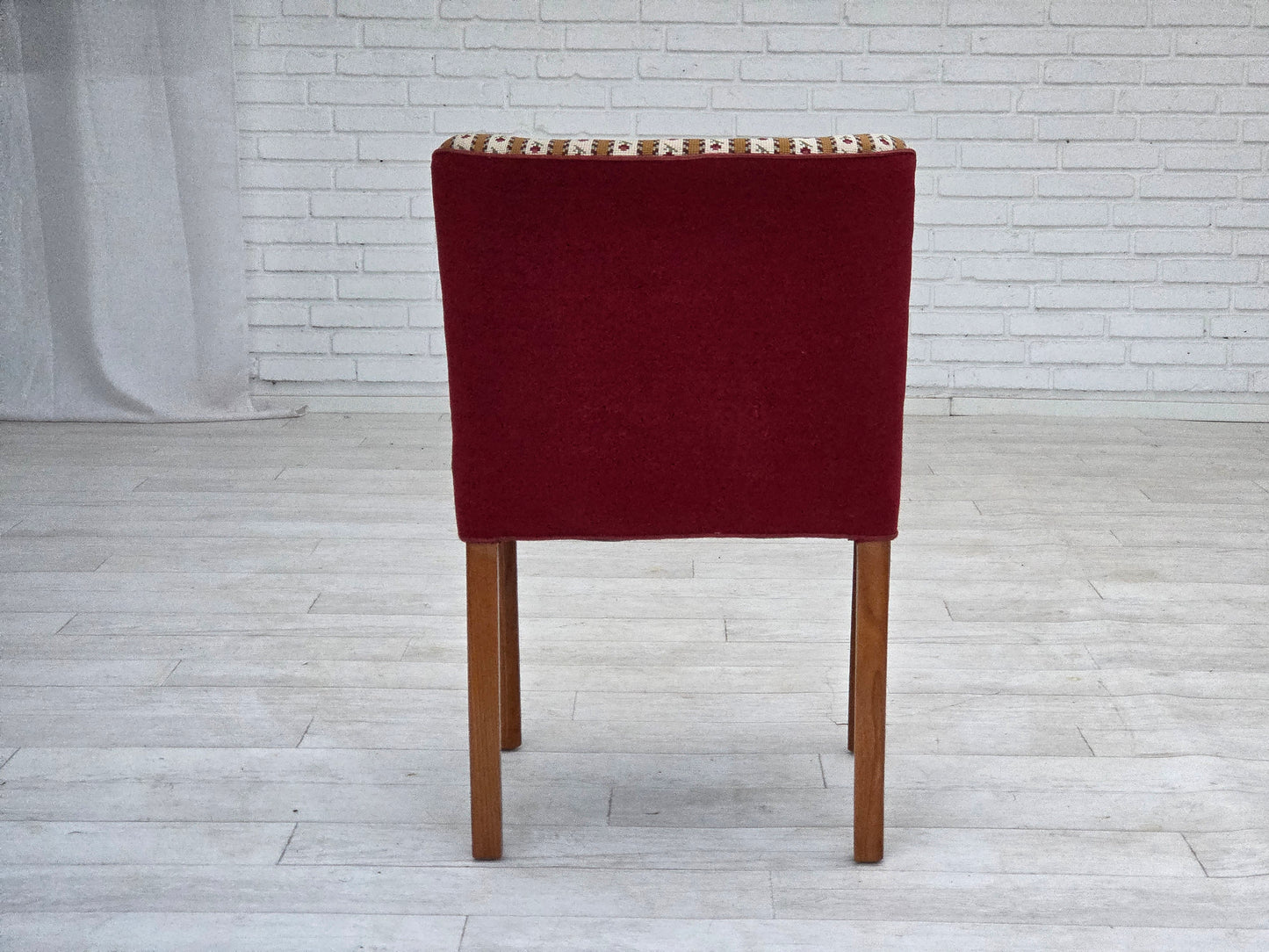 1960s, set of 2 Danish easy chairs, traditional Danish woven wool fabric, ash wood legs.