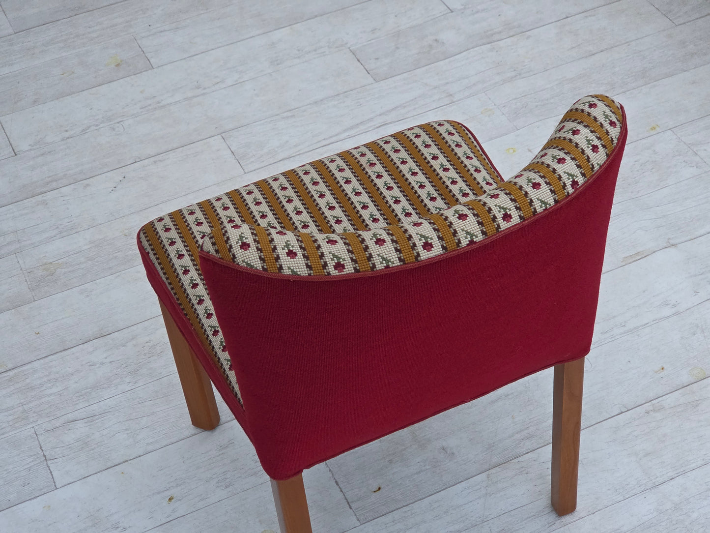 1960s, set of 2 Danish easy chairs, traditional Danish woven wool fabric, ash wood legs.