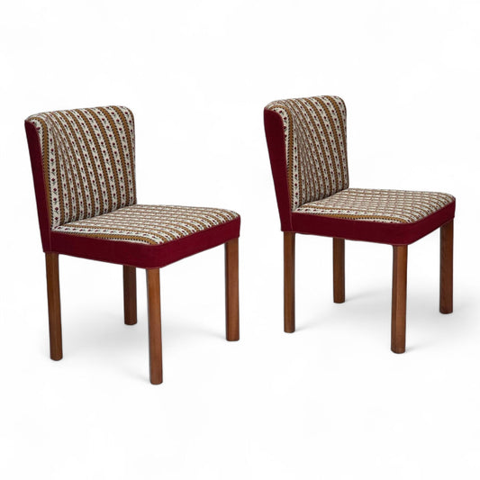 1960s, set of 2 Danish easy chairs, traditional Danish woven wool fabric, ash wood legs.