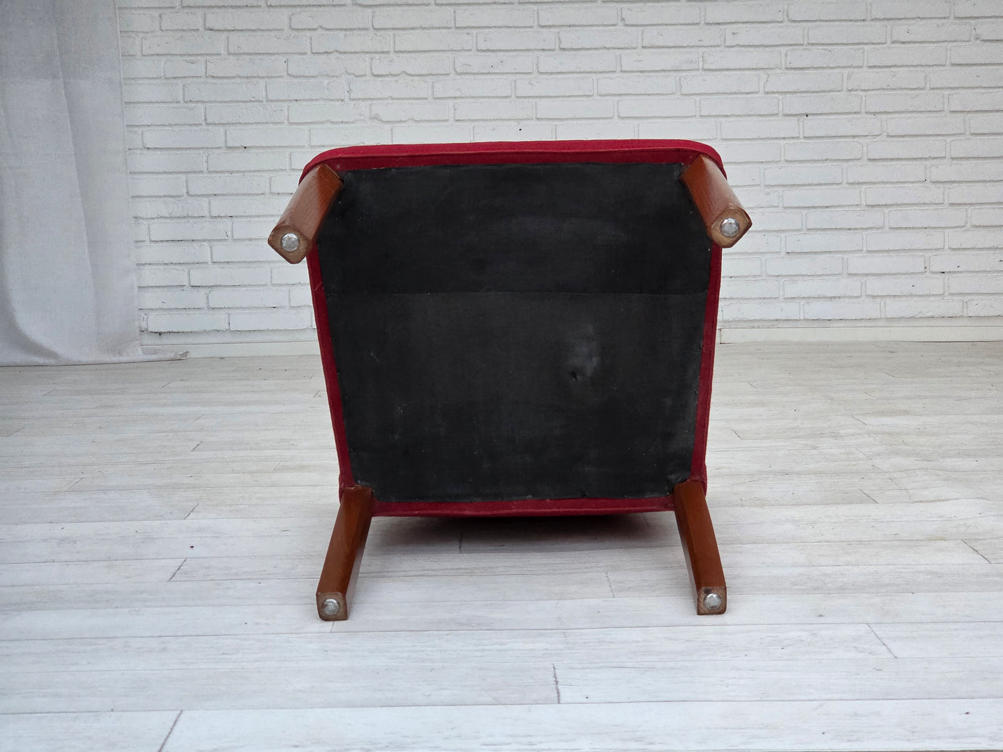 1960s, set of 2 Danish easy chairs, traditional Danish woven wool fabric, ash wood legs.