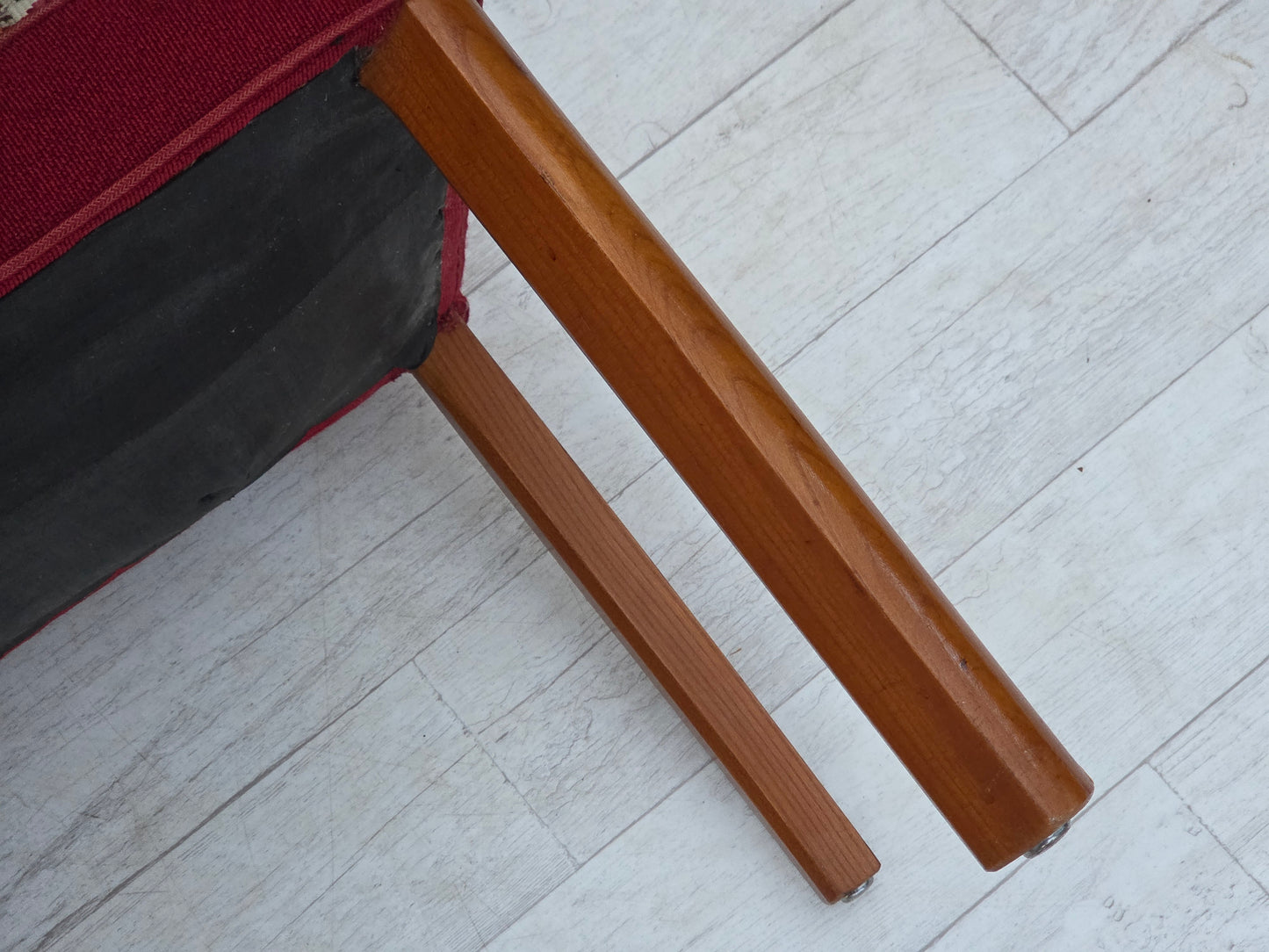 1960s, set of 2 Danish easy chairs, traditional Danish woven wool fabric, ash wood legs.