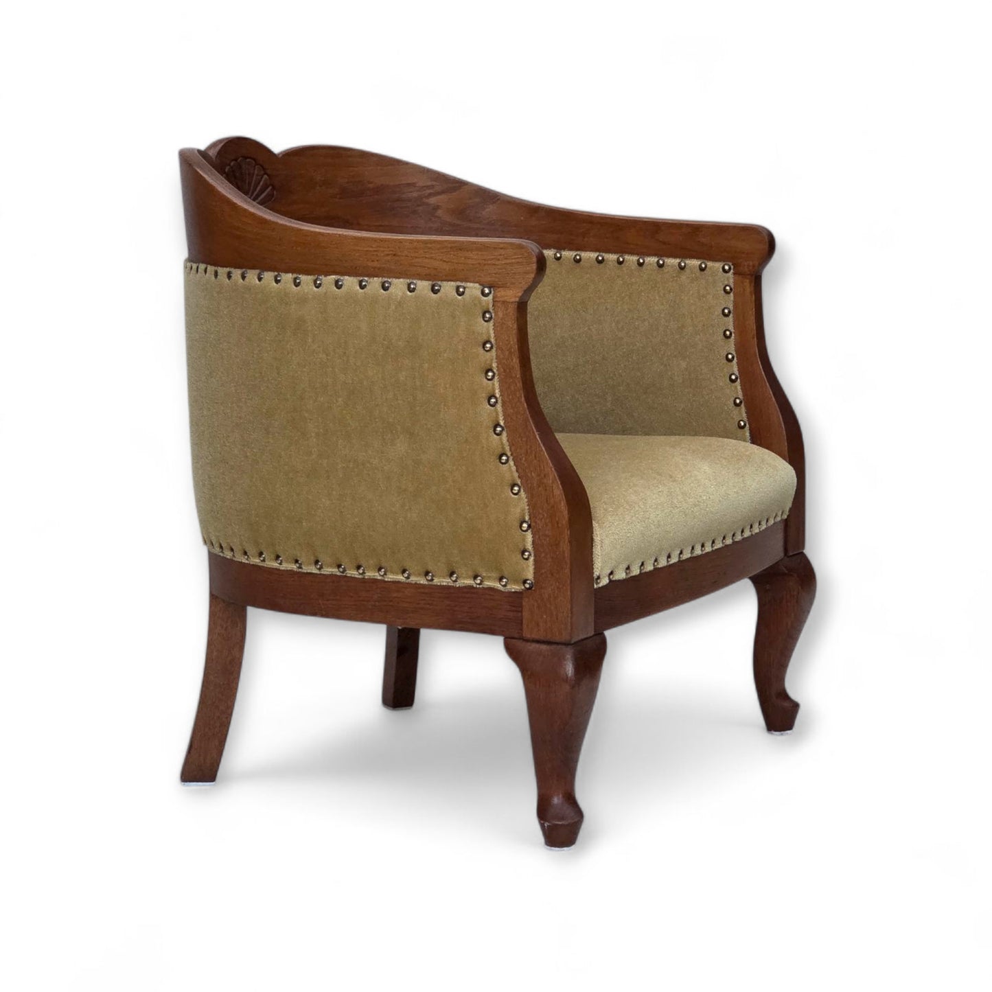 1960s, Danish side/children's armchair, light green furniture velour, oak wood.