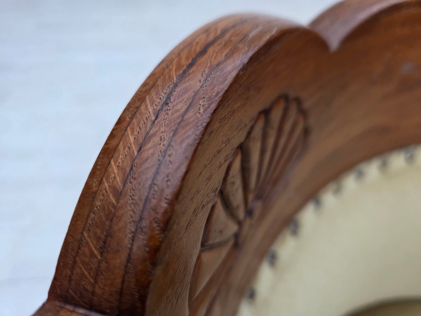 1960s, Danish side/children's armchair, light green furniture velour, oak wood.