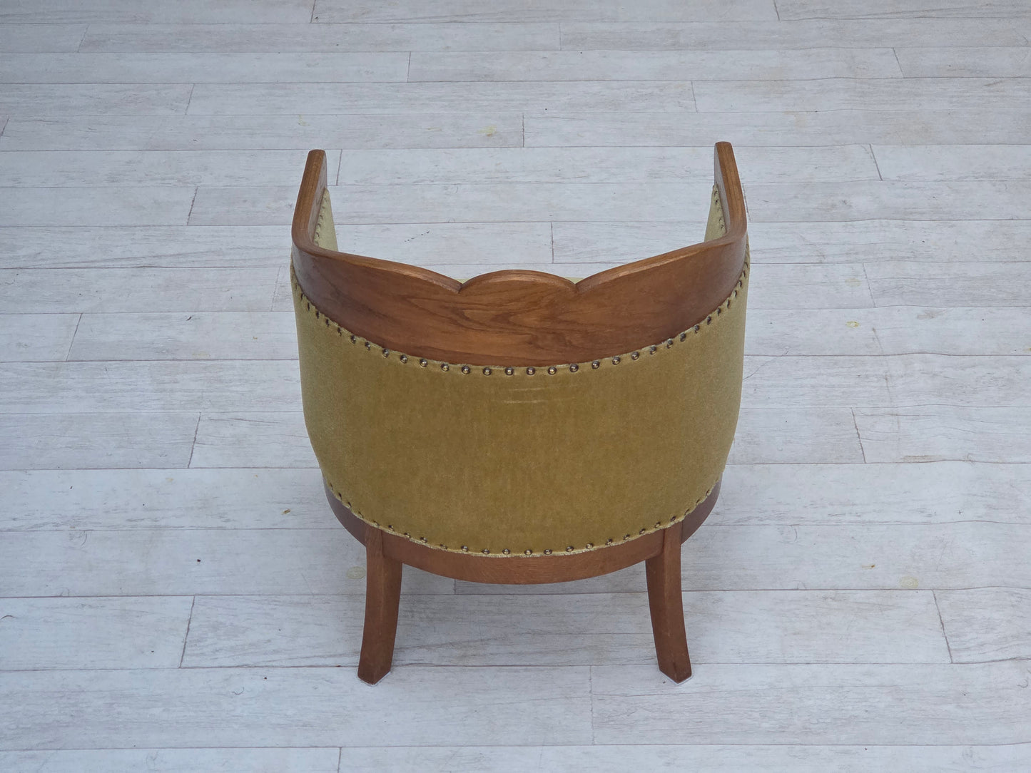 1960s, Danish side/children's armchair, light green furniture velour, oak wood.