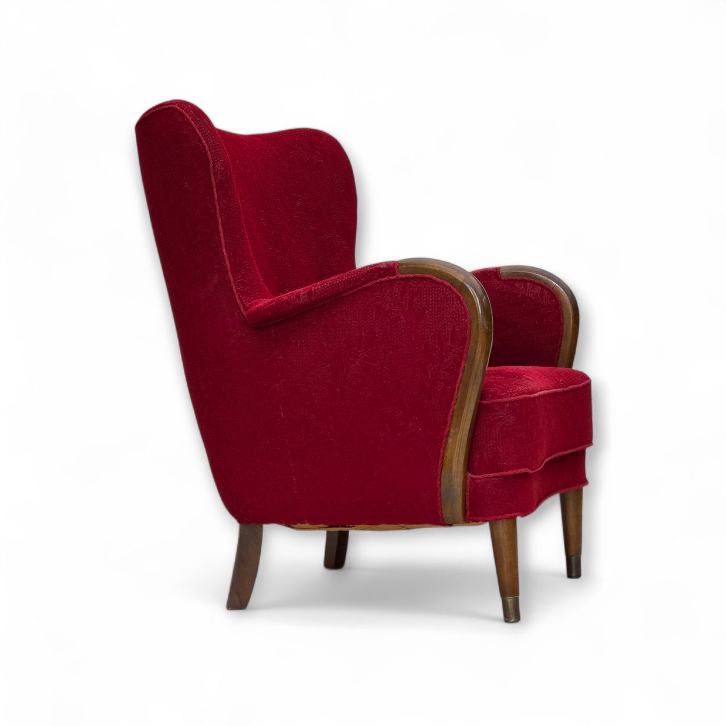 1960s, Danish armchair, original condition, wool fabric, beech wood legs.