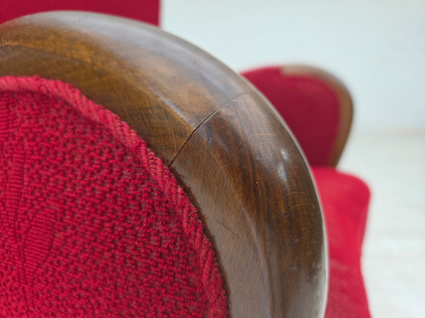 1960s, Danish armchair, original condition, wool fabric, beech wood legs.