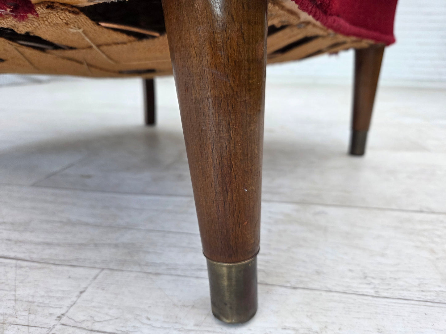 1960s, Danish armchair, original condition, wool fabric, beech wood legs.