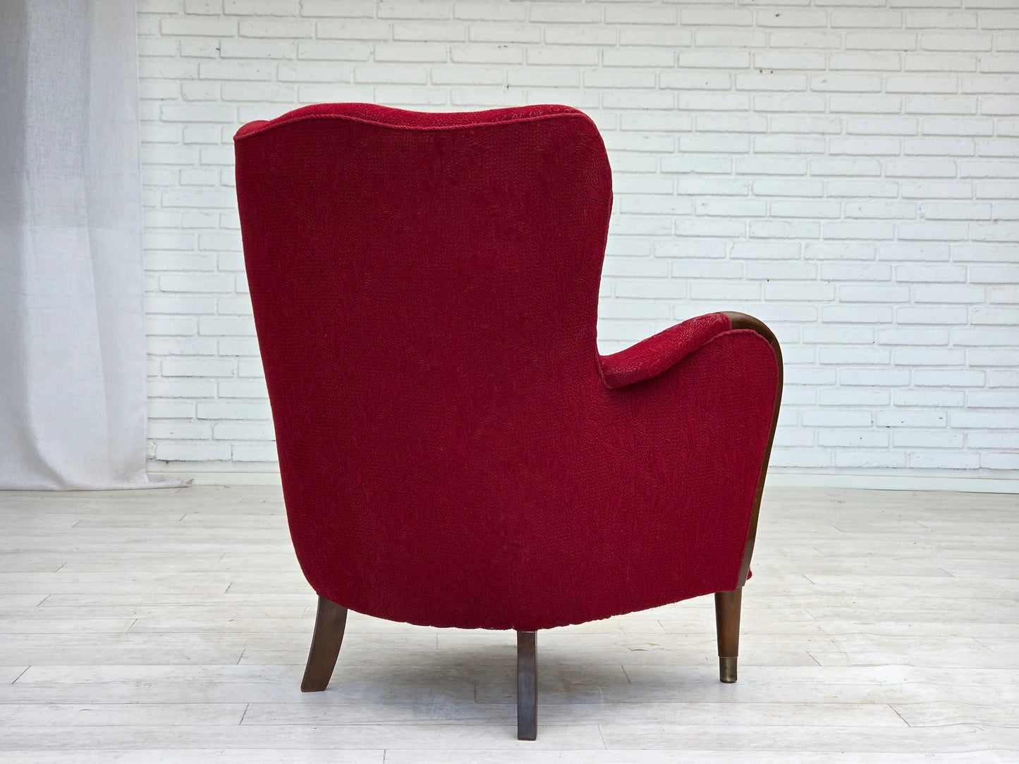 1960s, Danish armchair, original condition, wool fabric, beech wood legs.