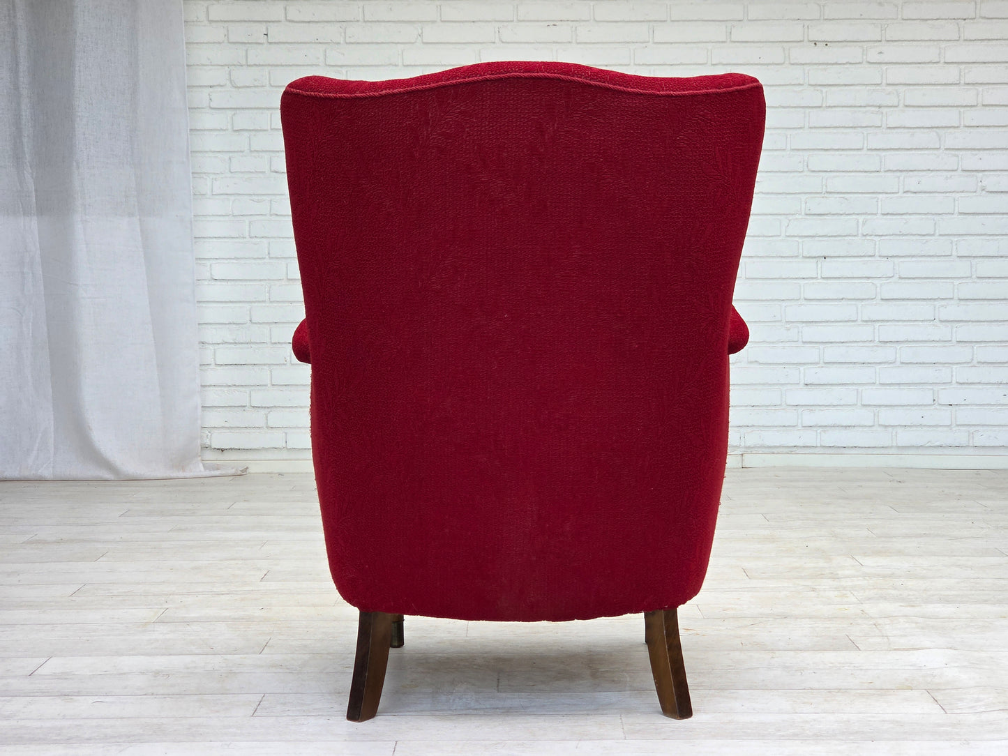 1960s, Danish armchair, original condition, wool fabric, beech wood legs.