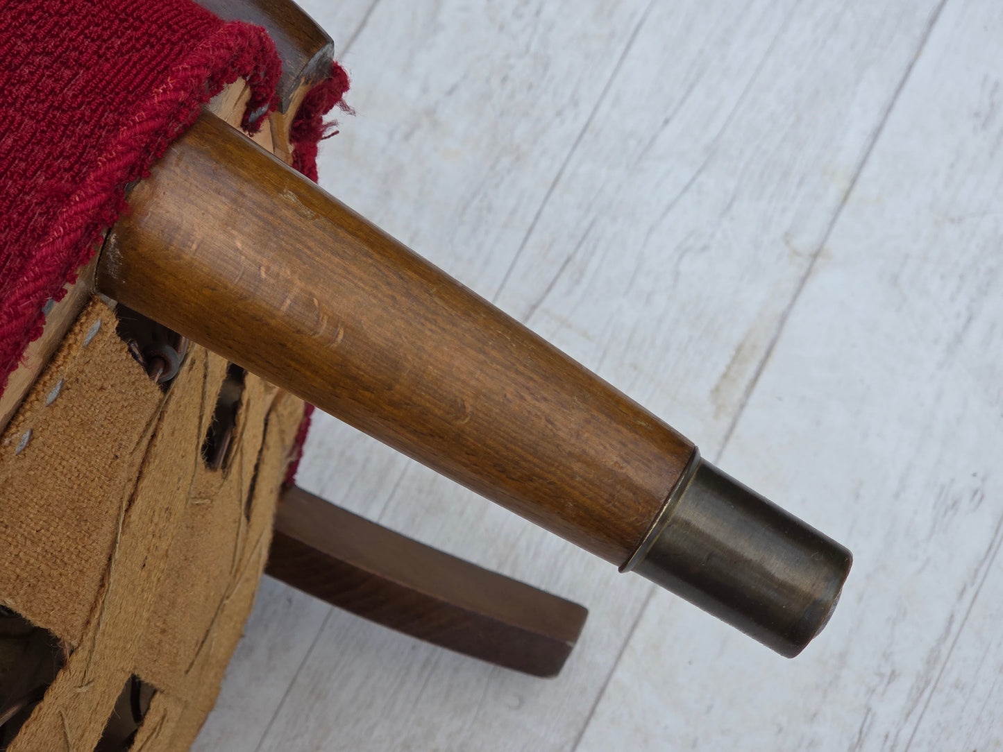 1960s, Danish armchair, original condition, wool fabric, beech wood legs.