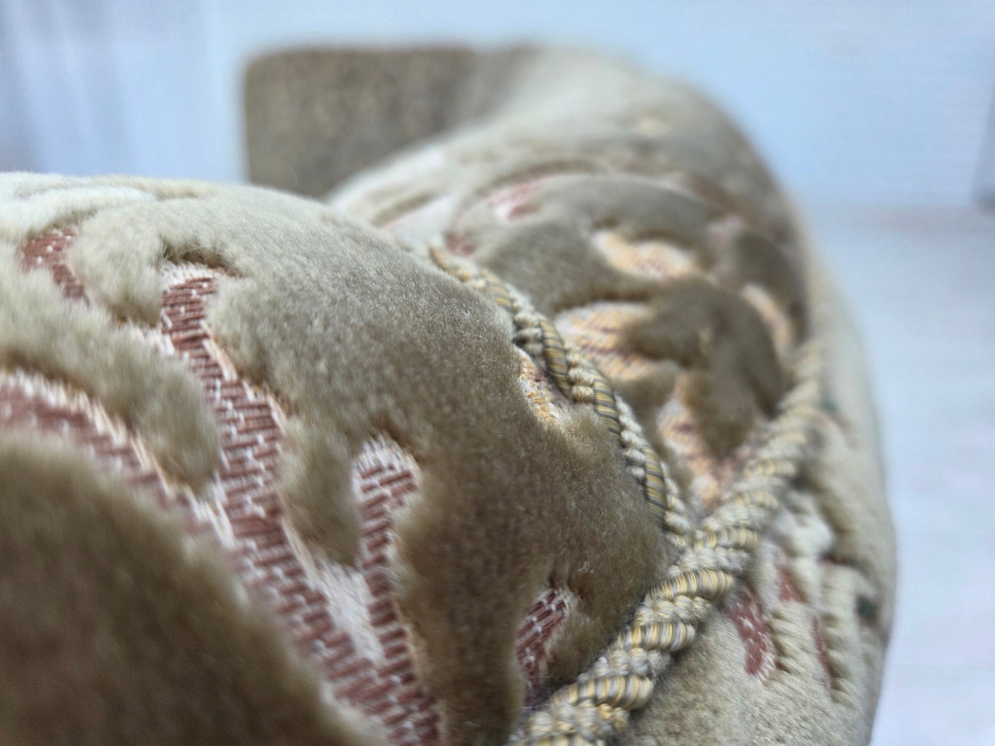 1960s, Danish 3-seater curved sofa, green furniture velour, beech wood legs.