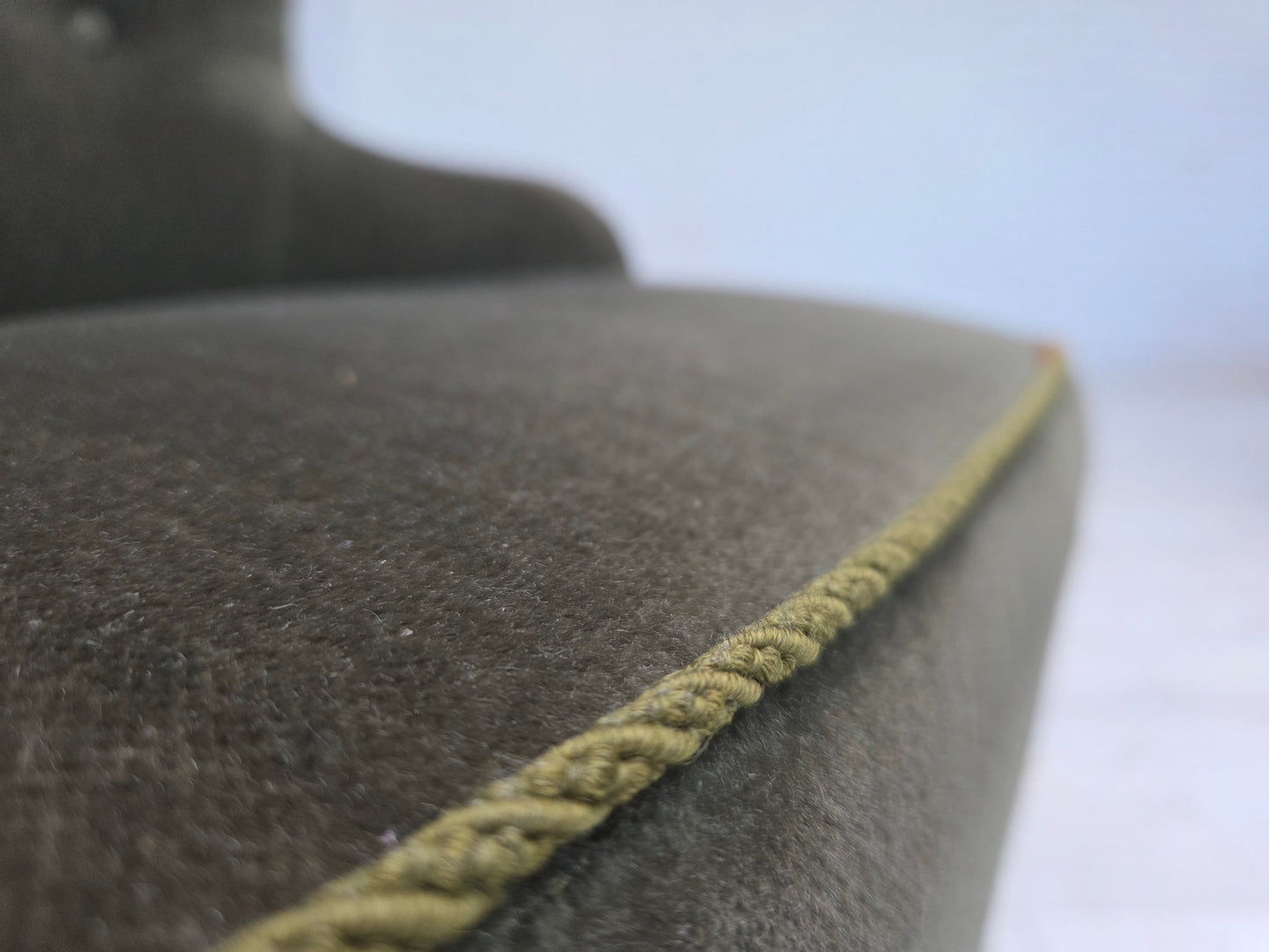 1970s, Danish side chair, green furniture velour, beech wood legs.