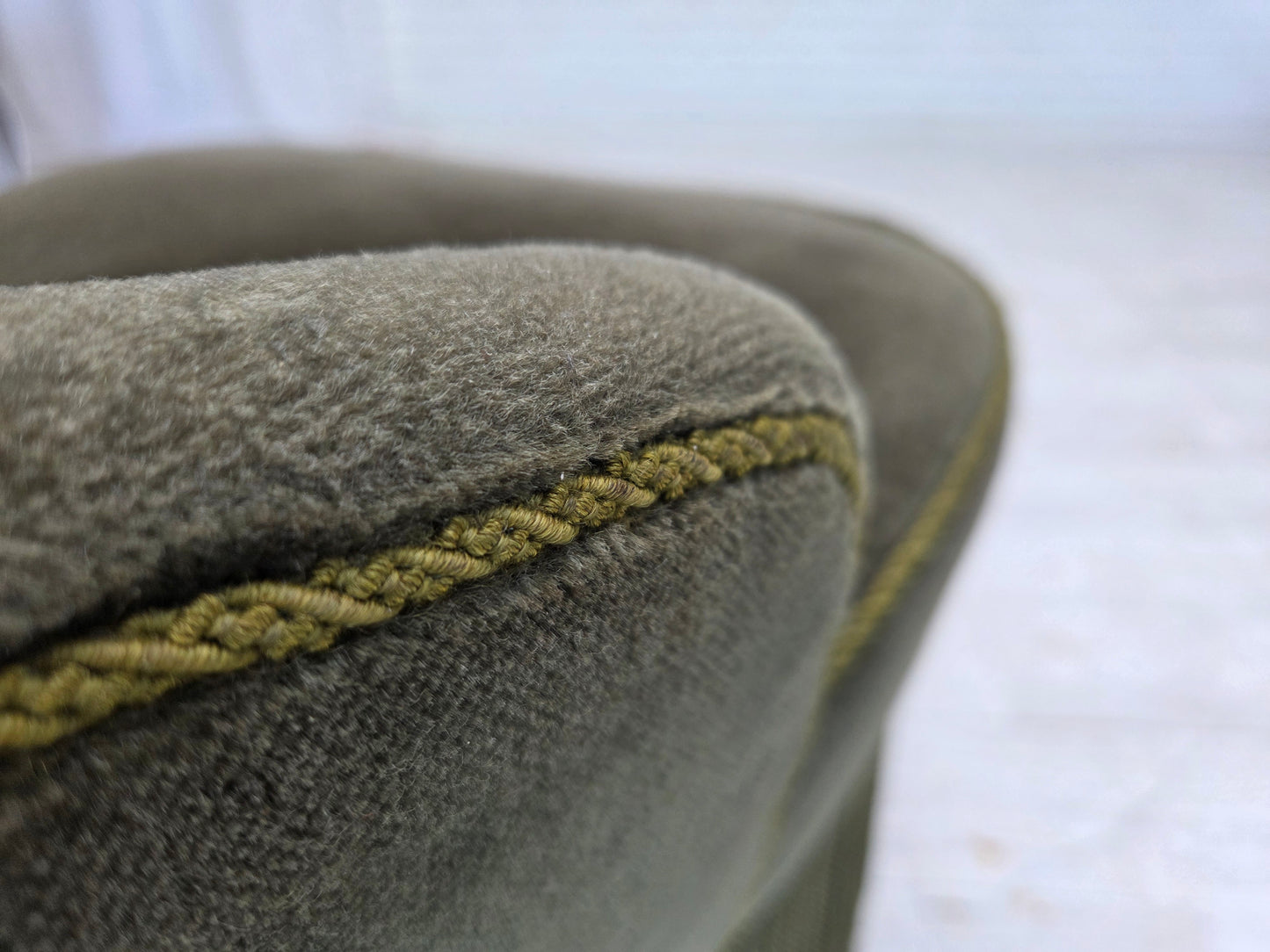 1970s, Danish side chair, green furniture velour, beech wood legs.