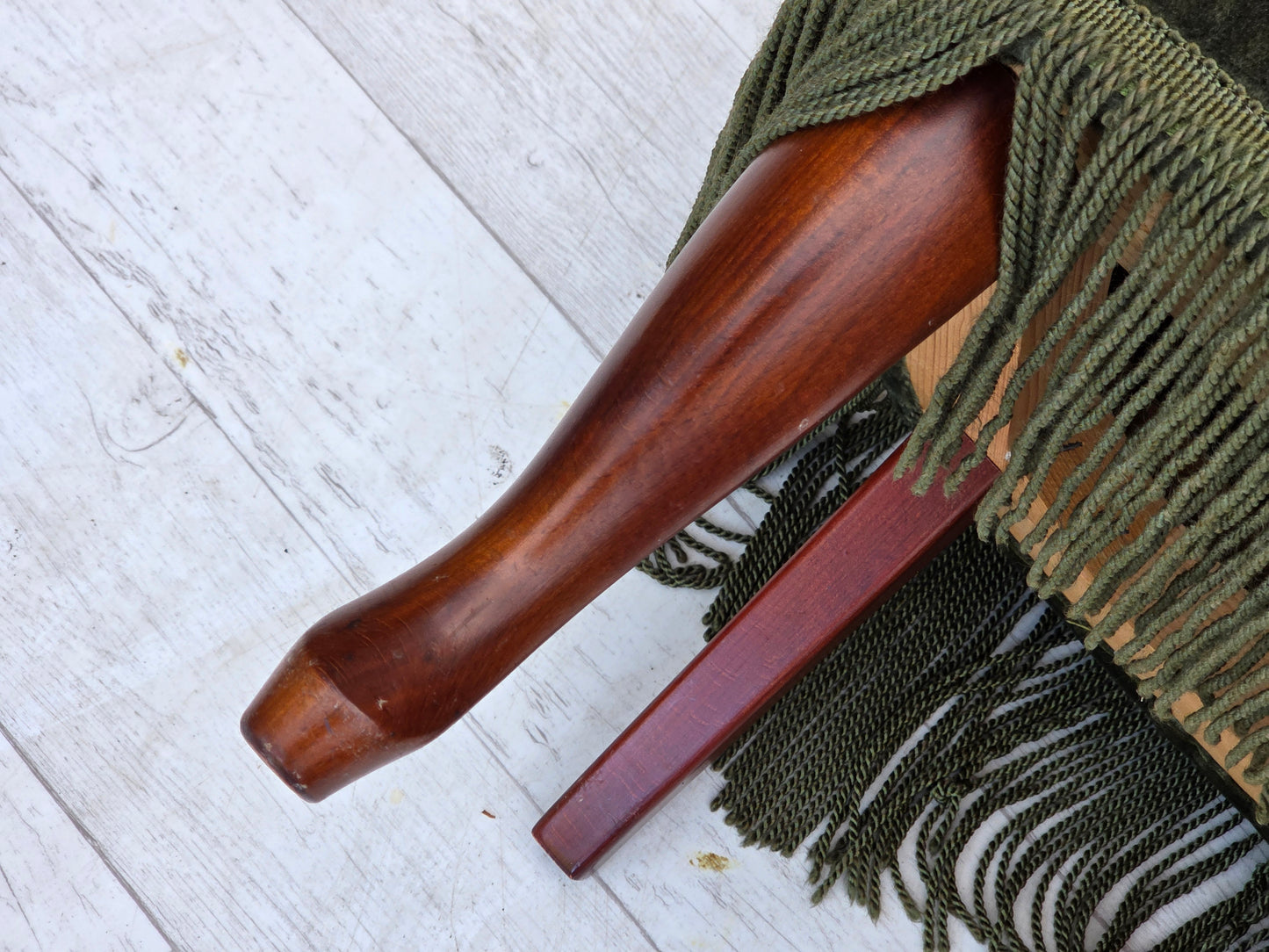 1970s, Danish side chair, green furniture velour, beech wood legs.