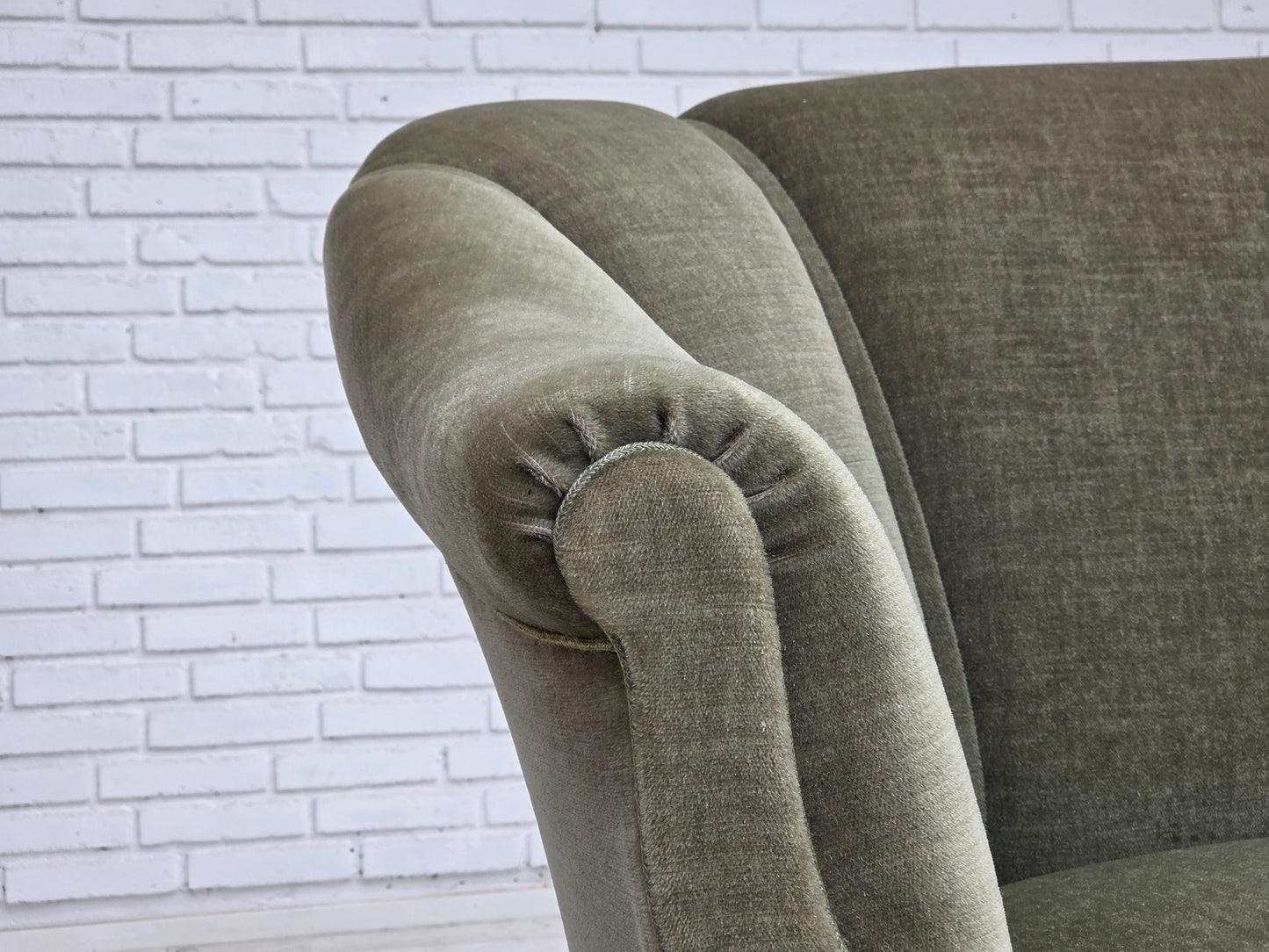 1960s, Danish 2-seater sofa, green furniture velour, beech wood.