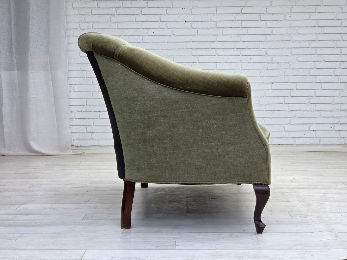 1960s, Danish 2-seater sofa, green furniture velour, beech wood.