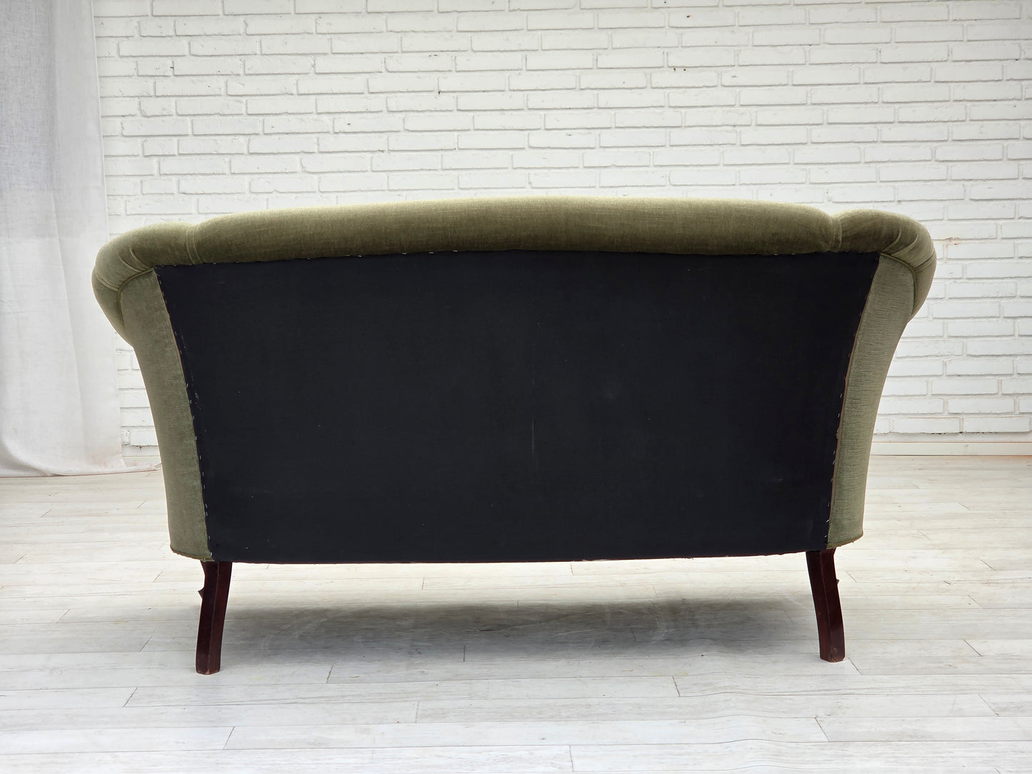 1960s, Danish 2-seater sofa, green furniture velour, beech wood.