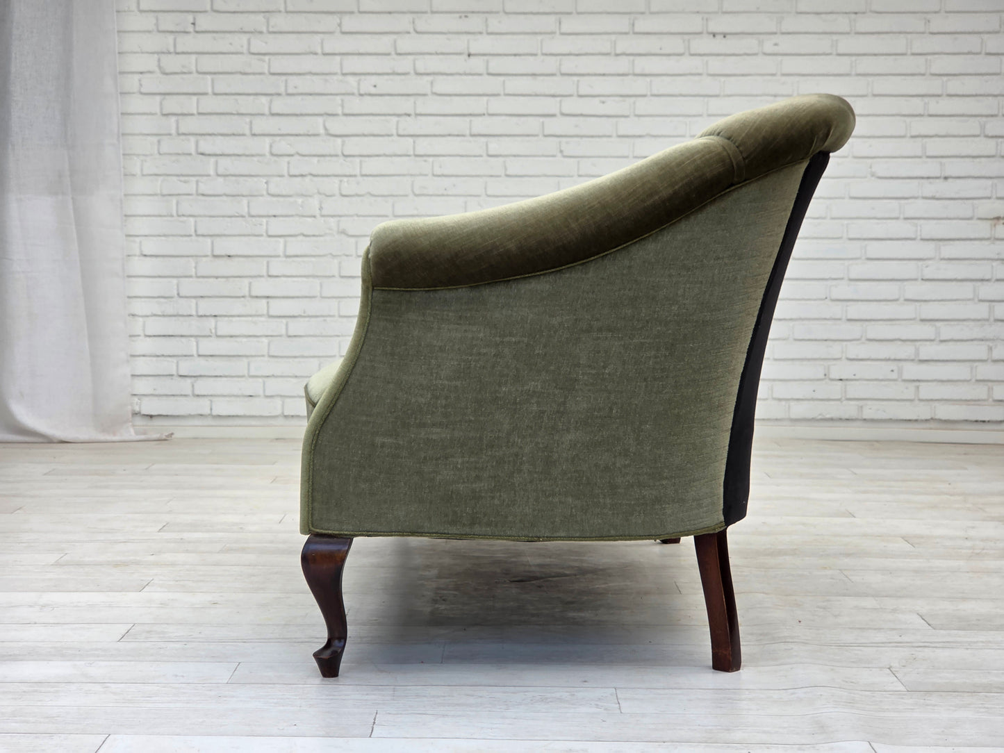1960s, Danish 2-seater sofa, green furniture velour, beech wood.