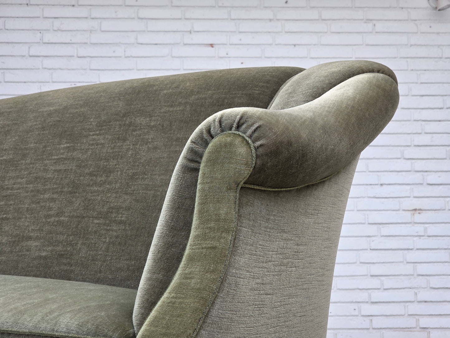 1960s, Danish 2-seater sofa, green furniture velour, beech wood.