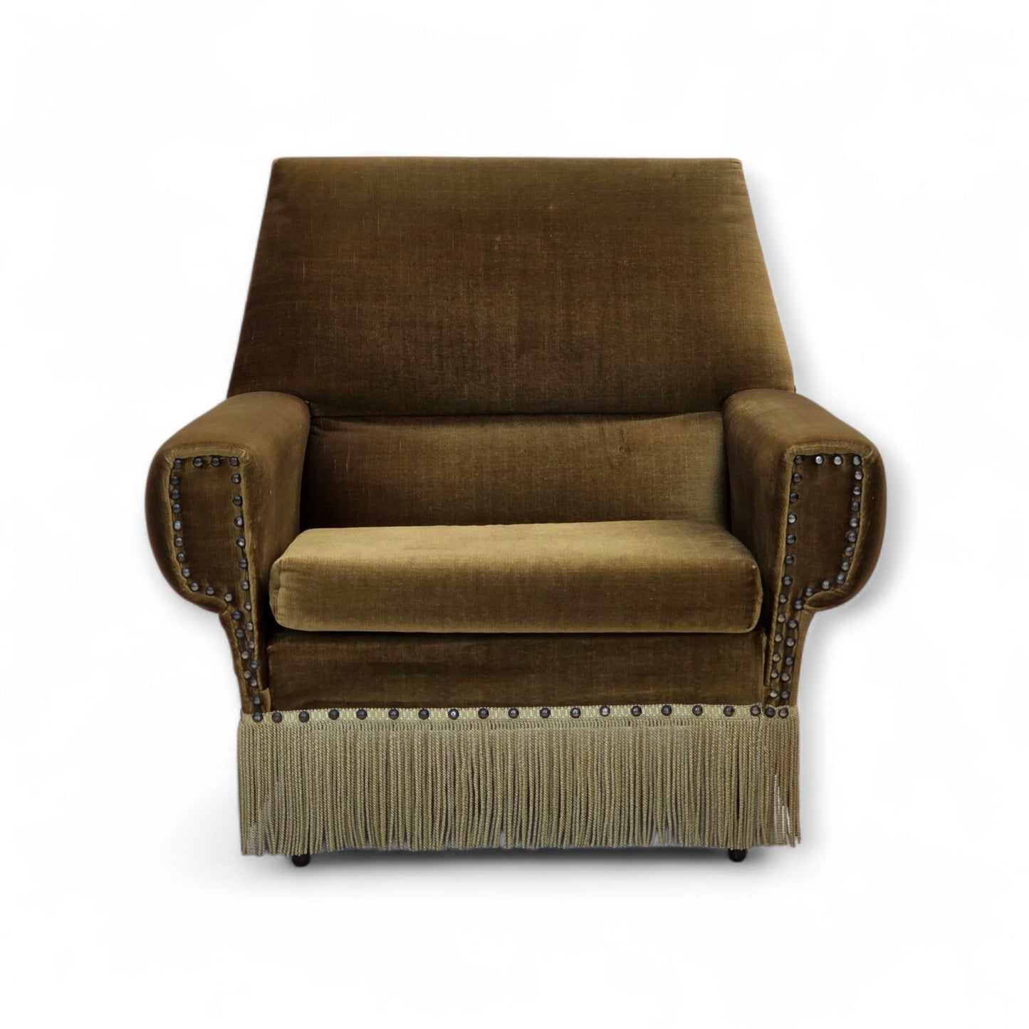 1970s, Danish armchair, green furniture velour, ash wood legs.