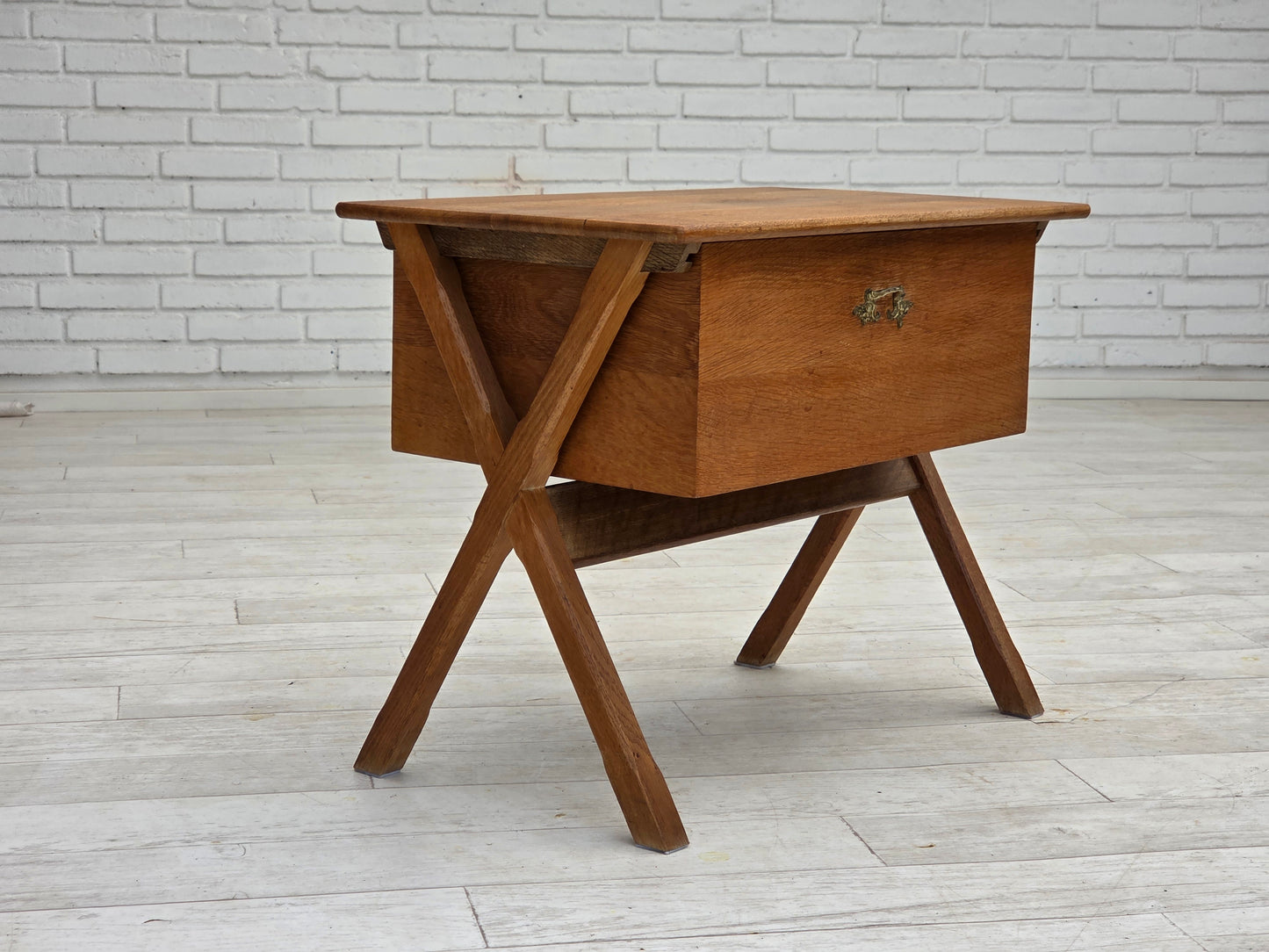 1970s, Scandinavian side table with drawer, solid oak wood, teak wood.