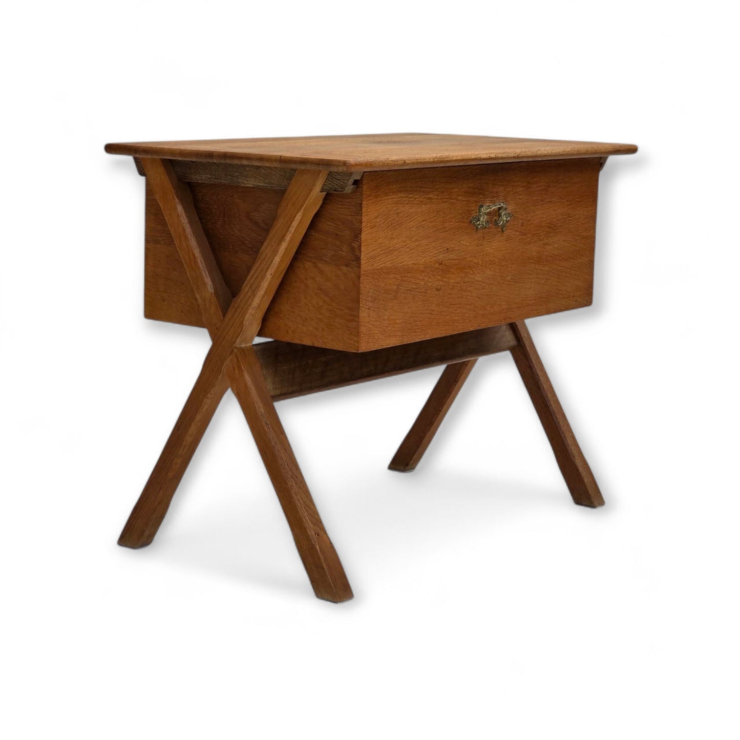 1970s, Scandinavian side table with drawer, solid oak wood, teak wood.