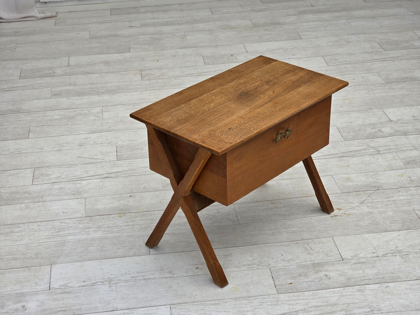 1970s, Scandinavian side table with drawer, solid oak wood, teak wood.