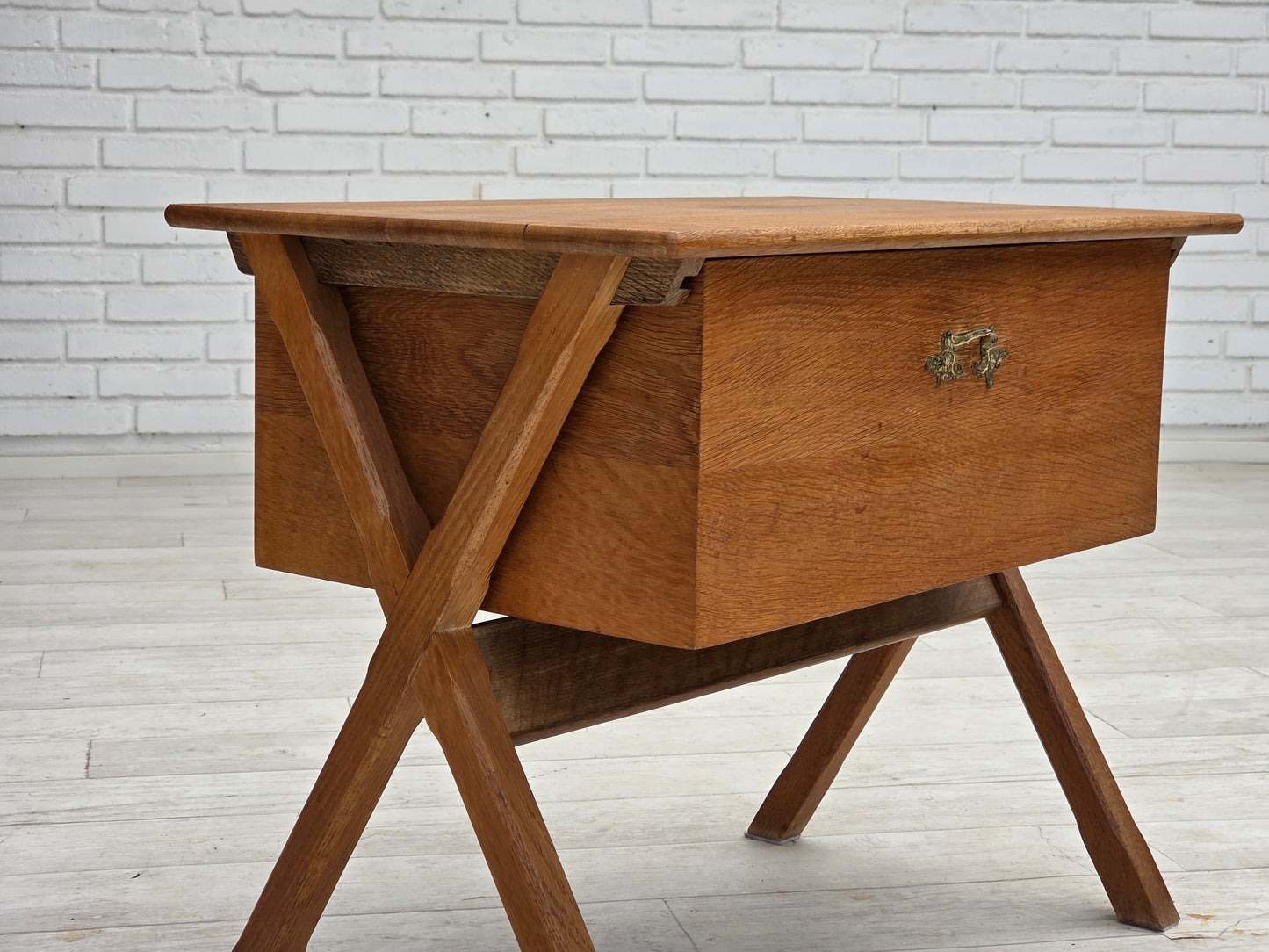 1970s, Scandinavian side table with drawer, solid oak wood, teak wood.