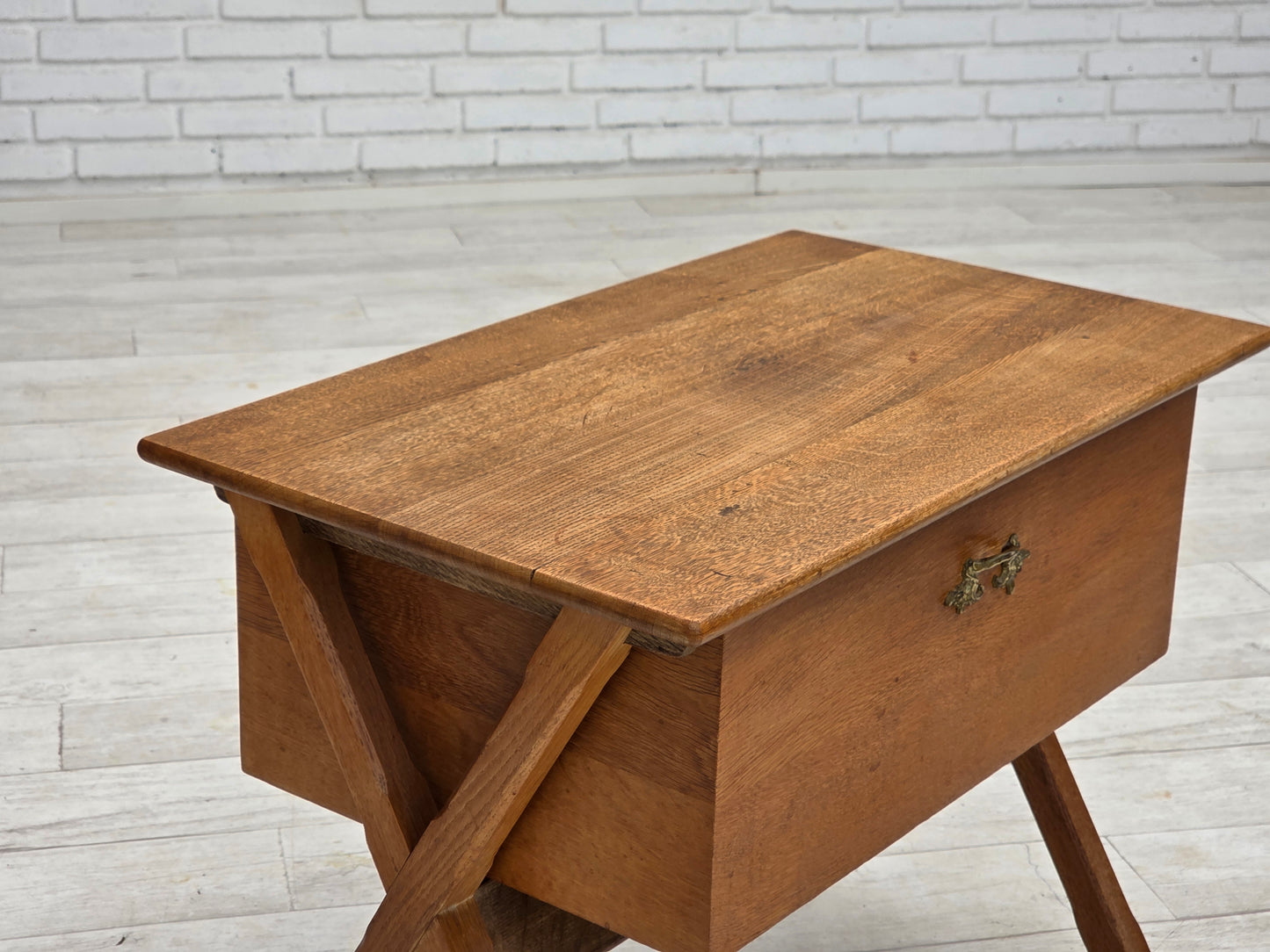 1970s, Scandinavian side table with drawer, solid oak wood, teak wood.