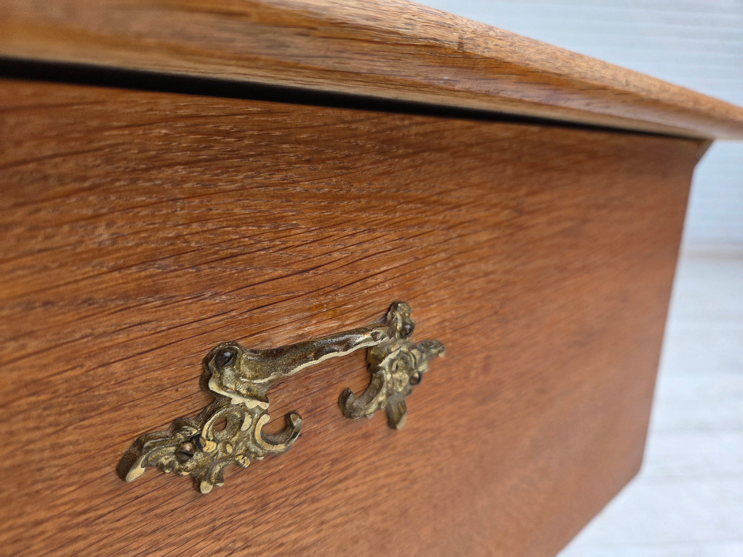 1970s, Scandinavian side table with drawer, solid oak wood, teak wood.