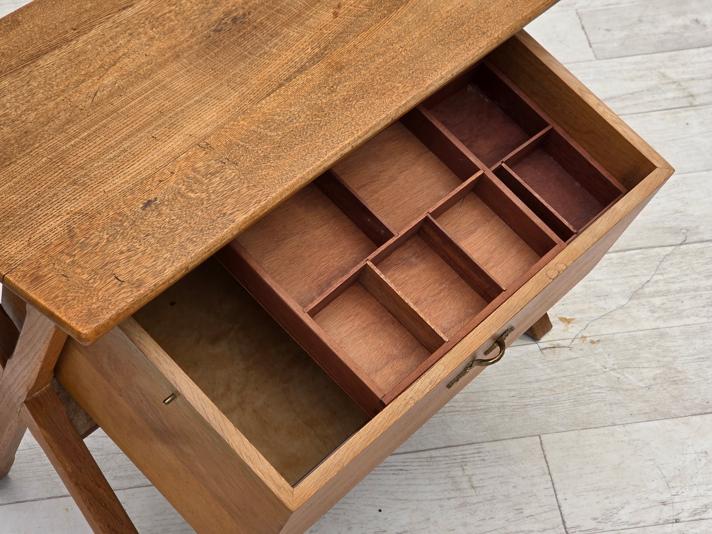 1970s, Scandinavian side table with drawer, solid oak wood, teak wood.