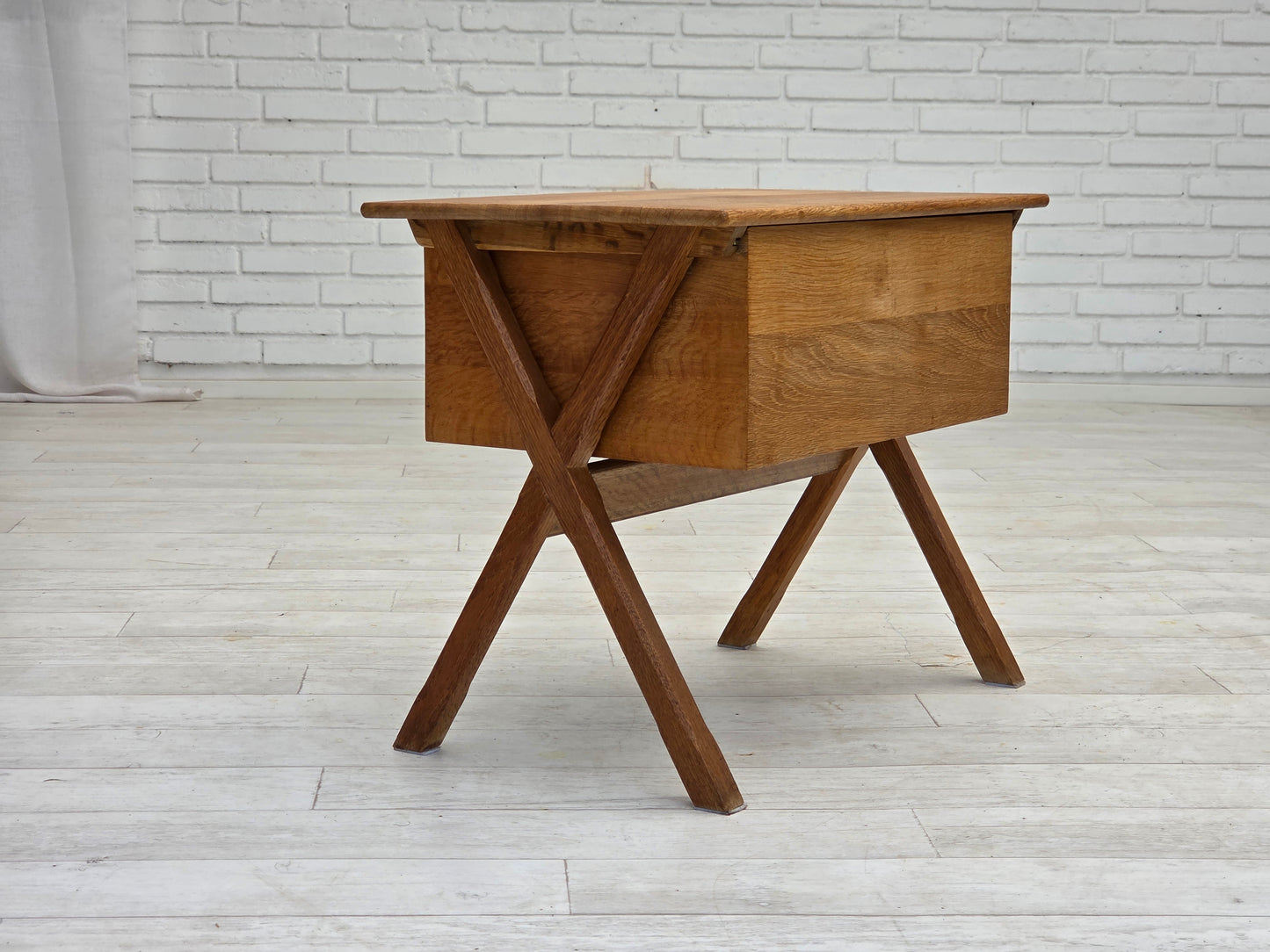 1970s, Scandinavian side table with drawer, solid oak wood, teak wood.