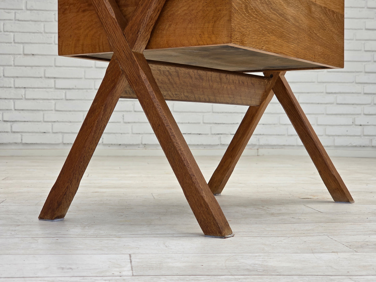 1970s, Scandinavian side table with drawer, solid oak wood, teak wood.