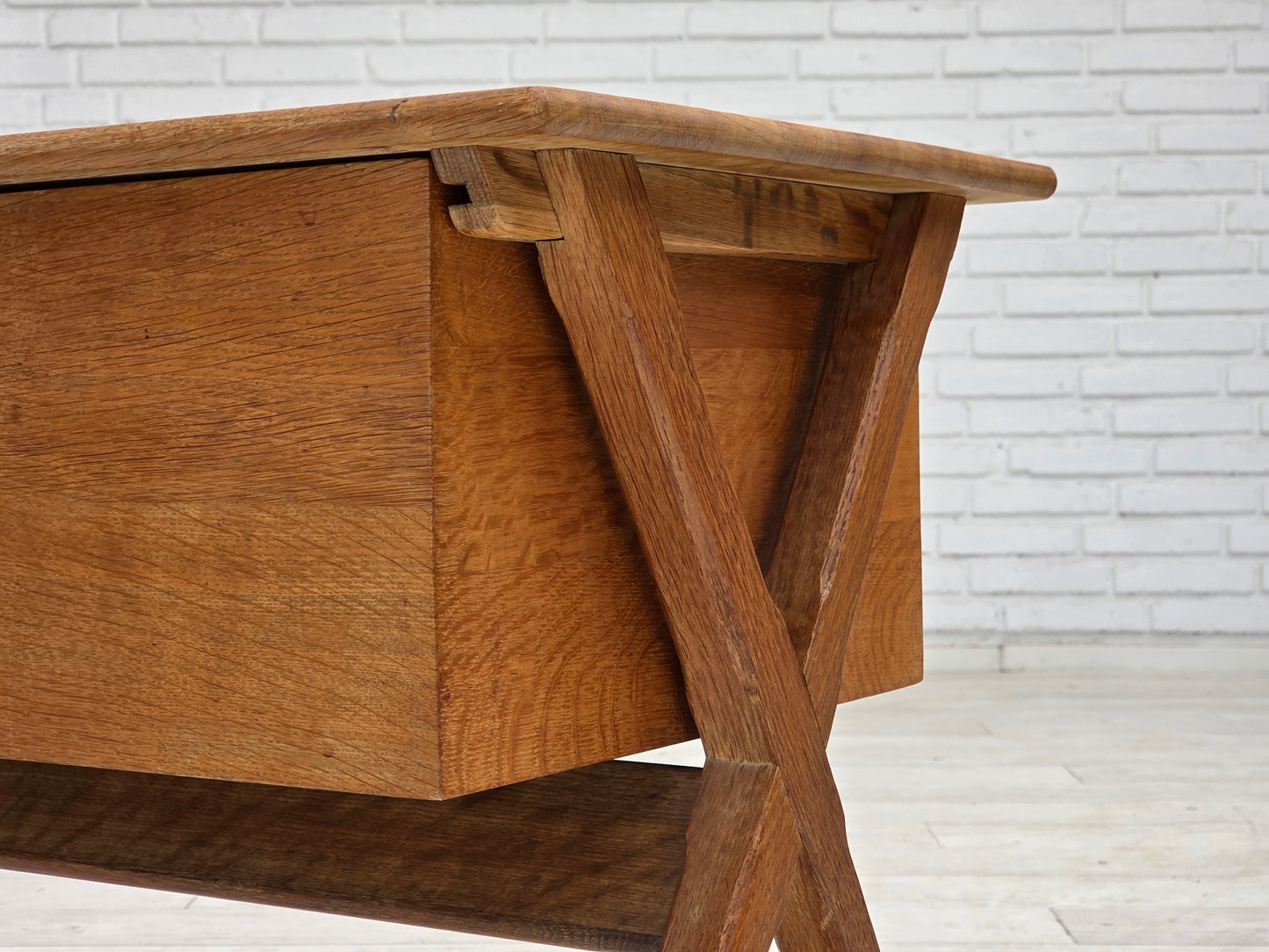 1970s, Scandinavian side table with drawer, solid oak wood, teak wood.