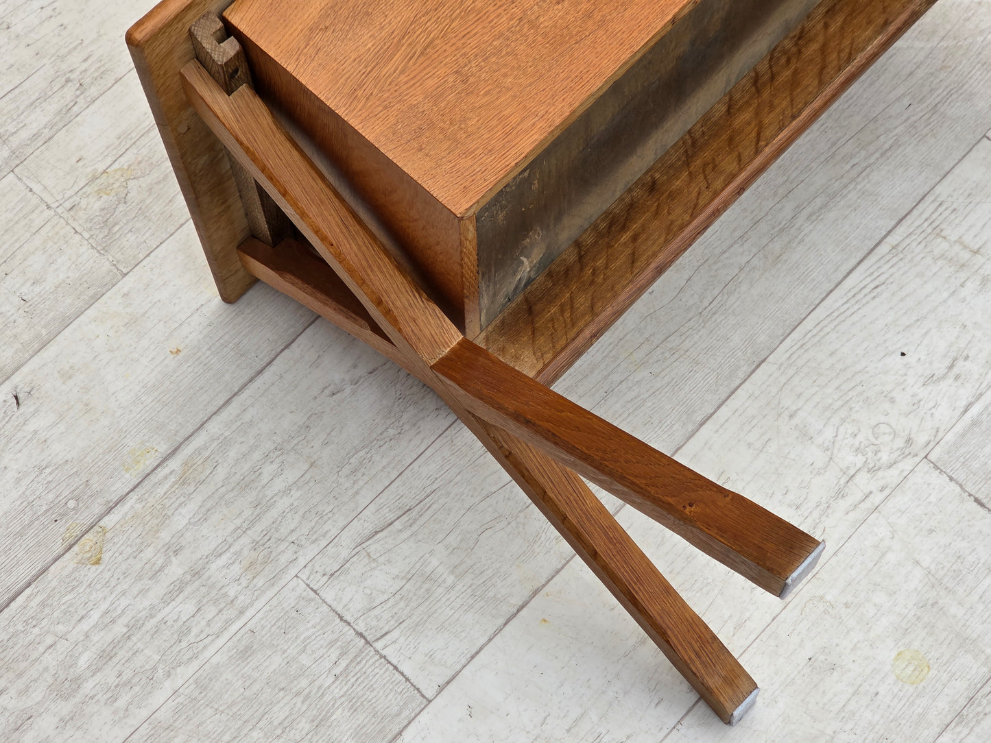 1970s, Scandinavian side table with drawer, solid oak wood, teak wood.
