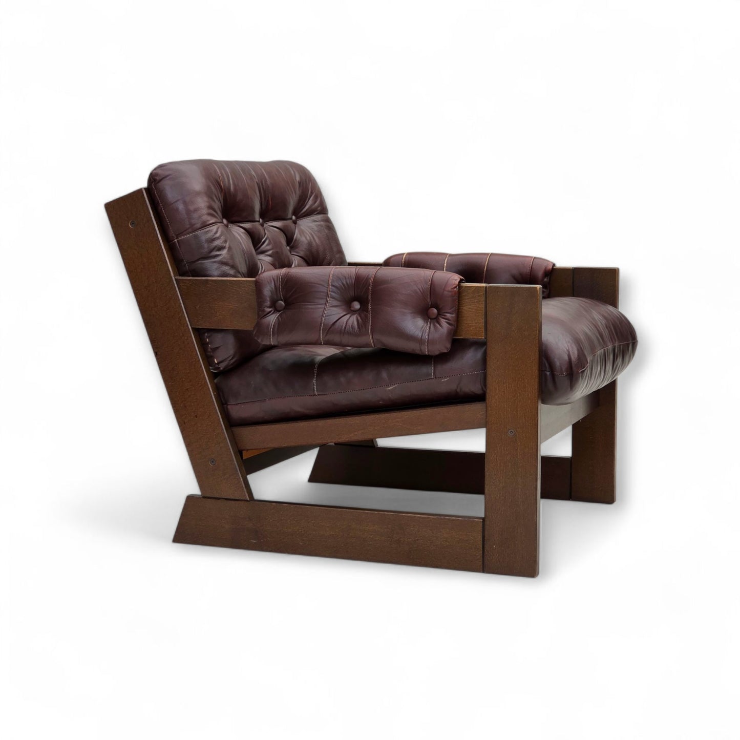 1970s, Scandinavian armchair, brown furniture leather, dark beech wood.