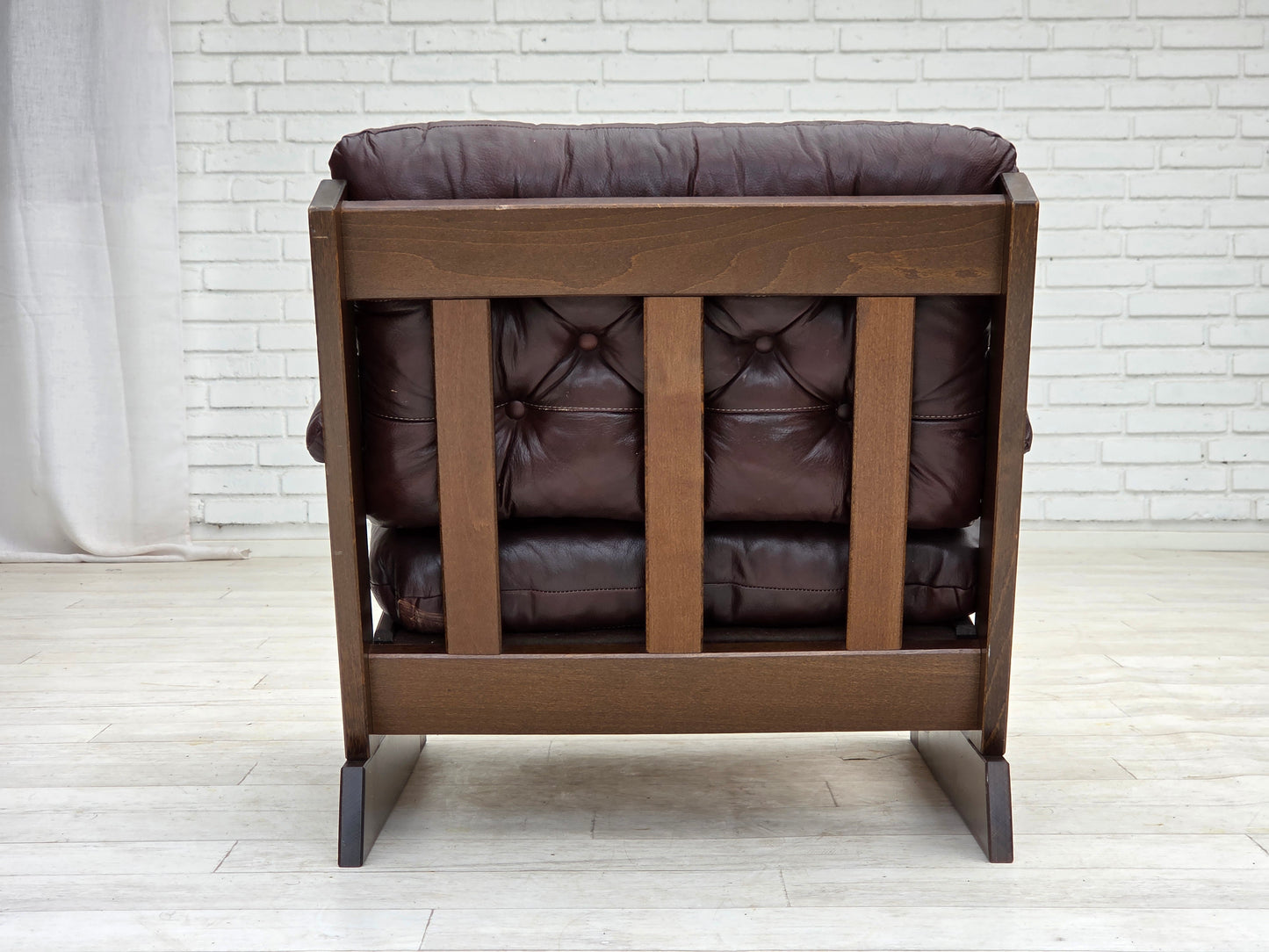 1970s, Scandinavian armchair, brown furniture leather, dark beech wood.