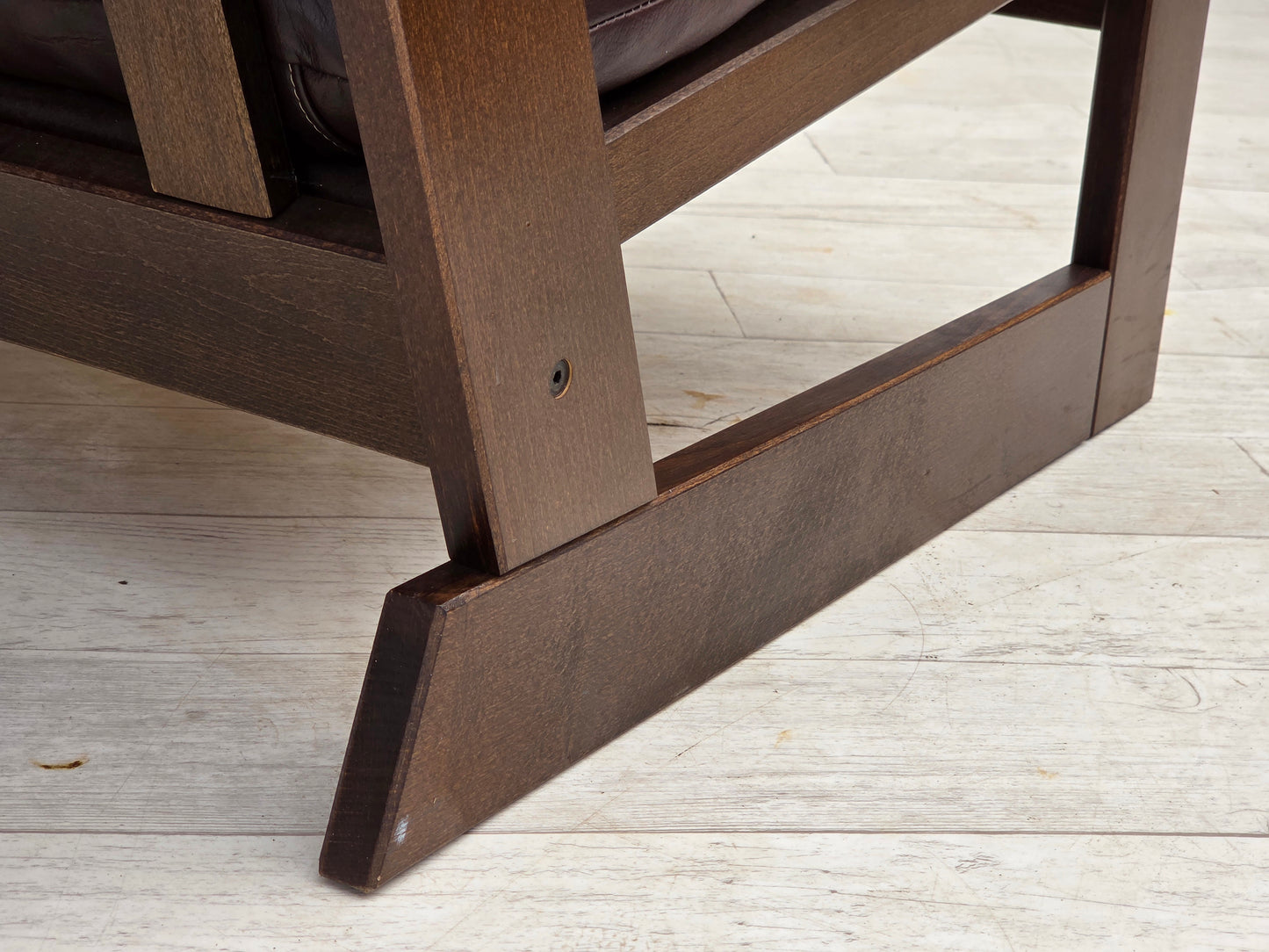 1970s, Scandinavian highback armchair, brown furniture leather, dark beech wood.