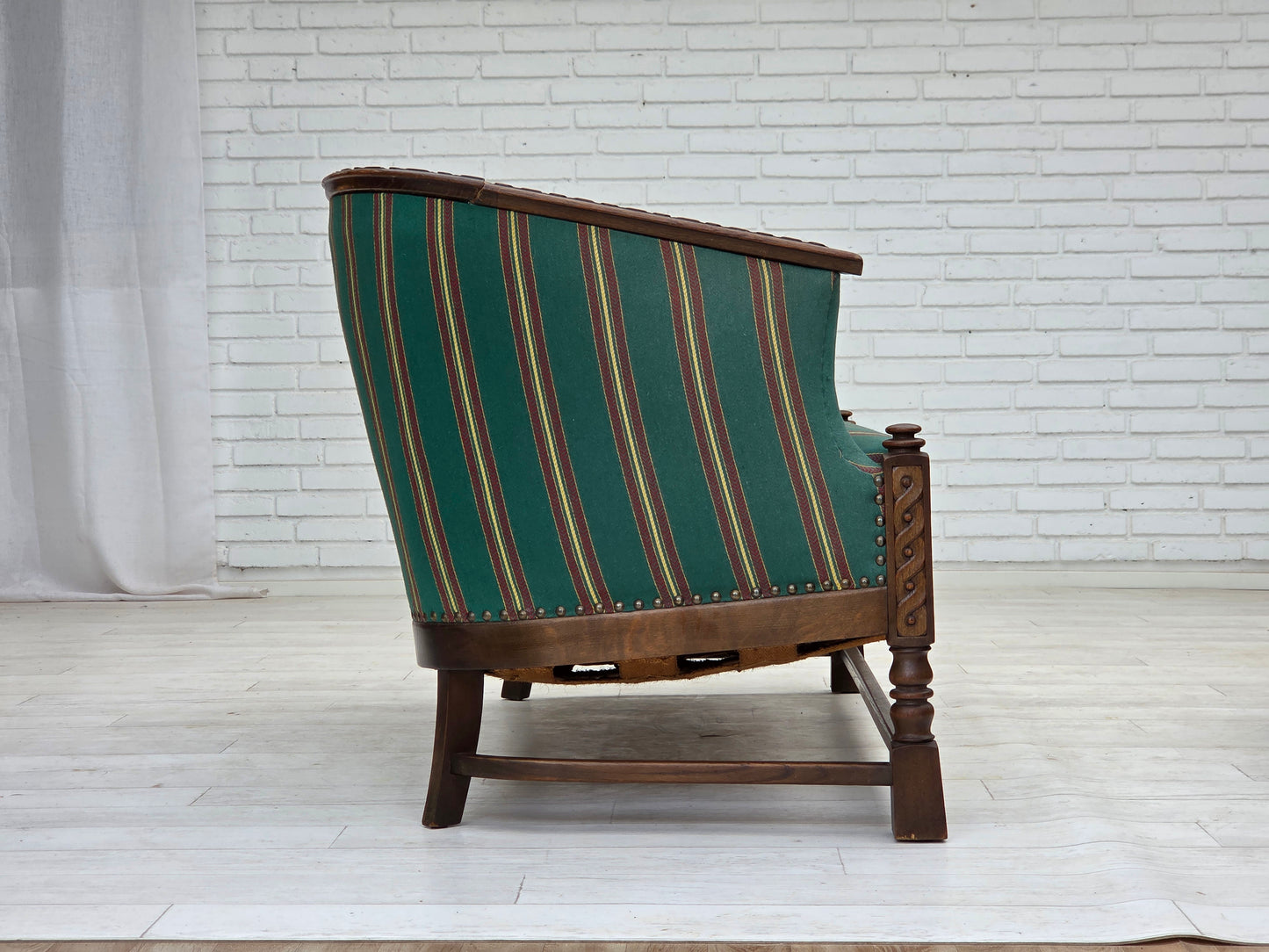 1950s, Danish 2-seater sofa, green furniture wool, oak wood.