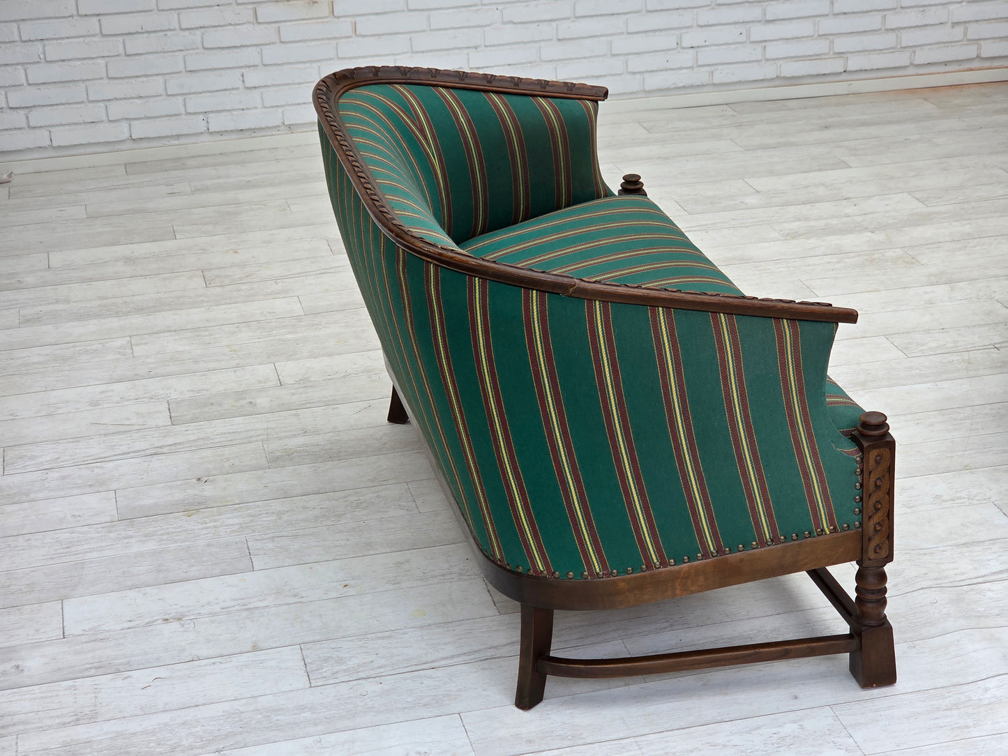 1950s, Danish 2-seater sofa, green furniture wool, oak wood.