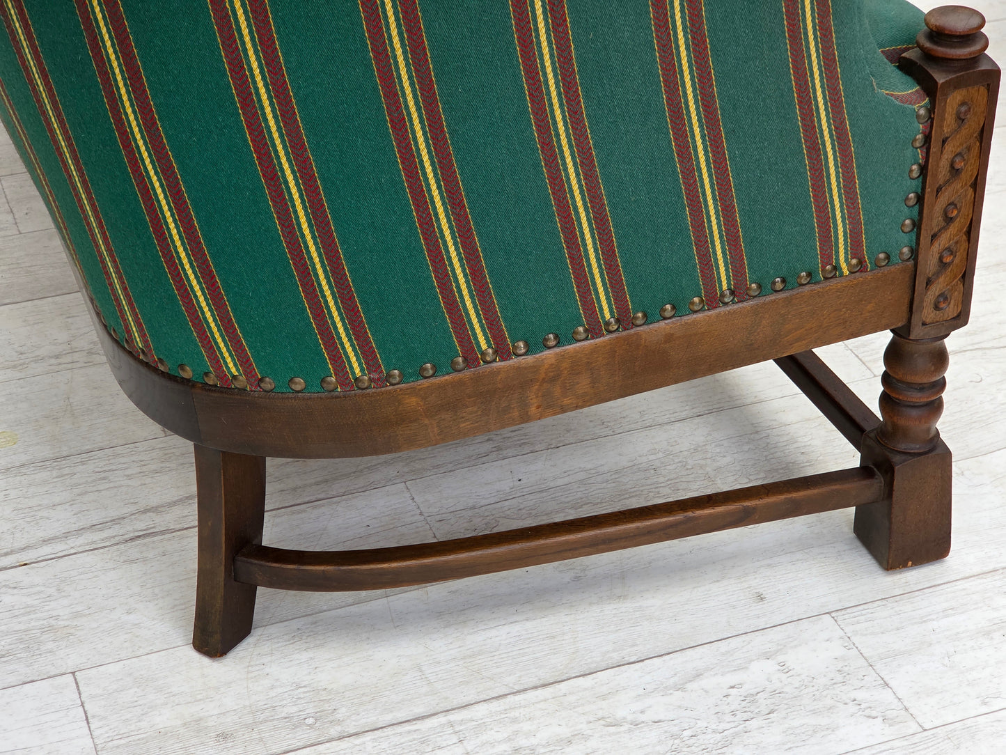 1950s, Danish 2-seater sofa, green furniture wool, oak wood.