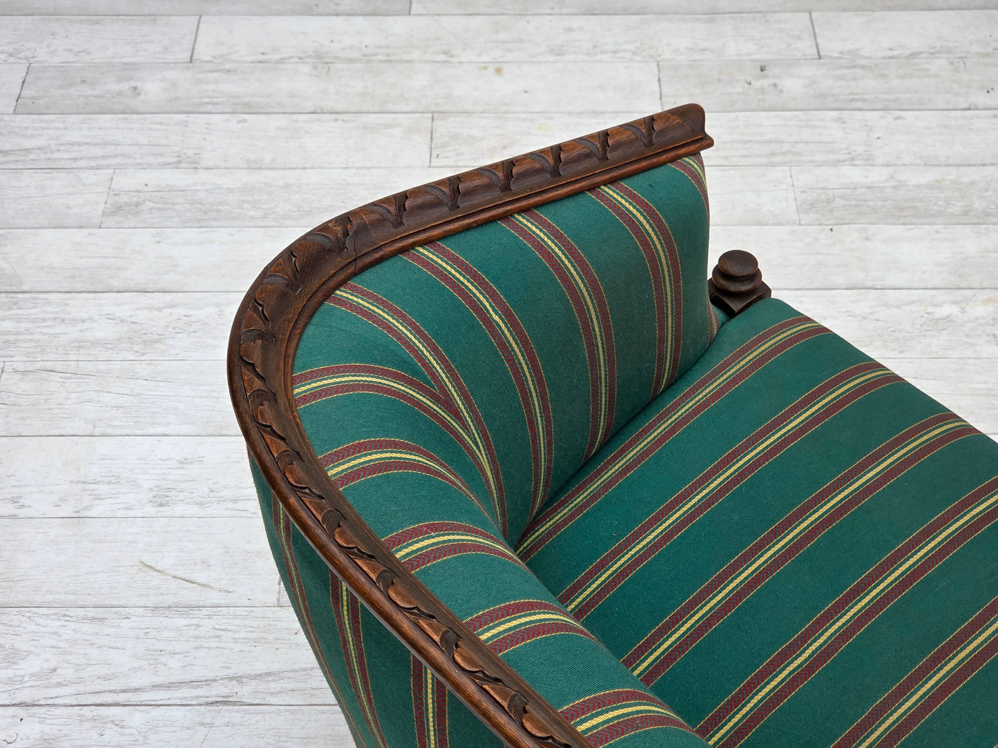 1950s, Danish 2-seater sofa, green furniture wool, oak wood.