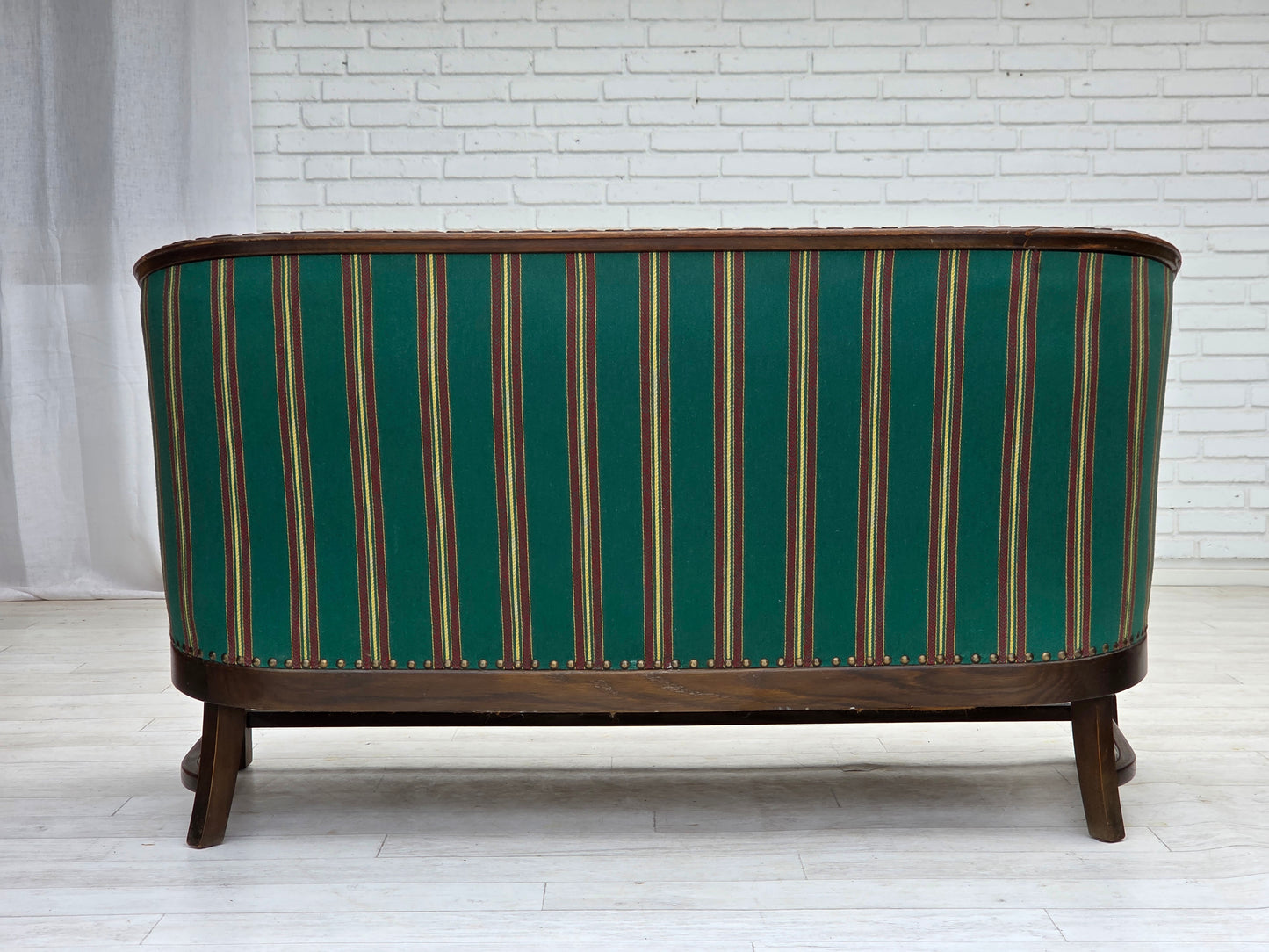 1950s, Danish 2-seater sofa, green furniture wool, oak wood.