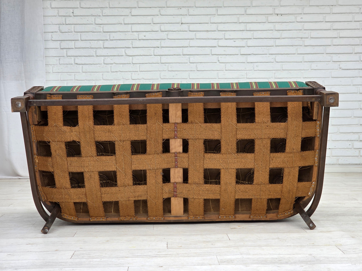 1950s, Danish 2-seater sofa, green furniture wool, oak wood.