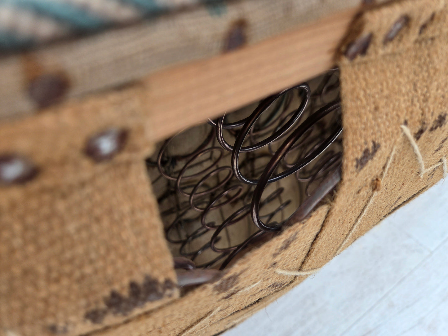 1950s, Danish 3-seater sofa, green/beige furniture wool fabric, oak wood.