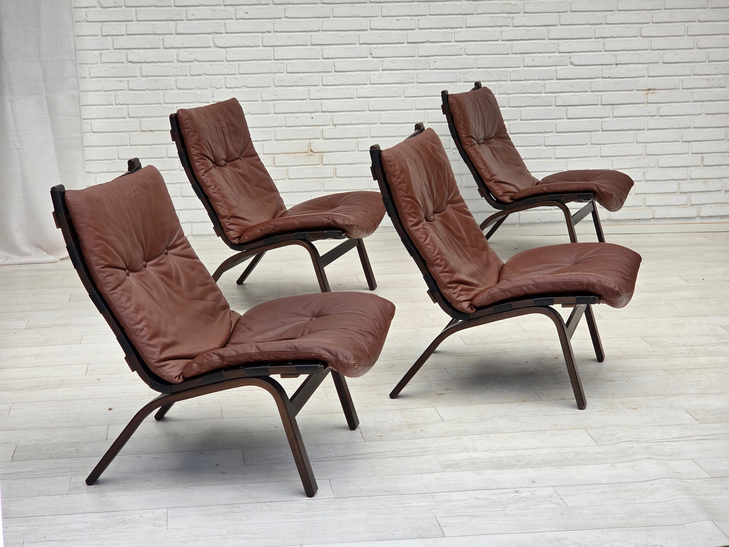 1970s, Danish loungechair by Farstrup, furniture leather, canvas, bent wood.