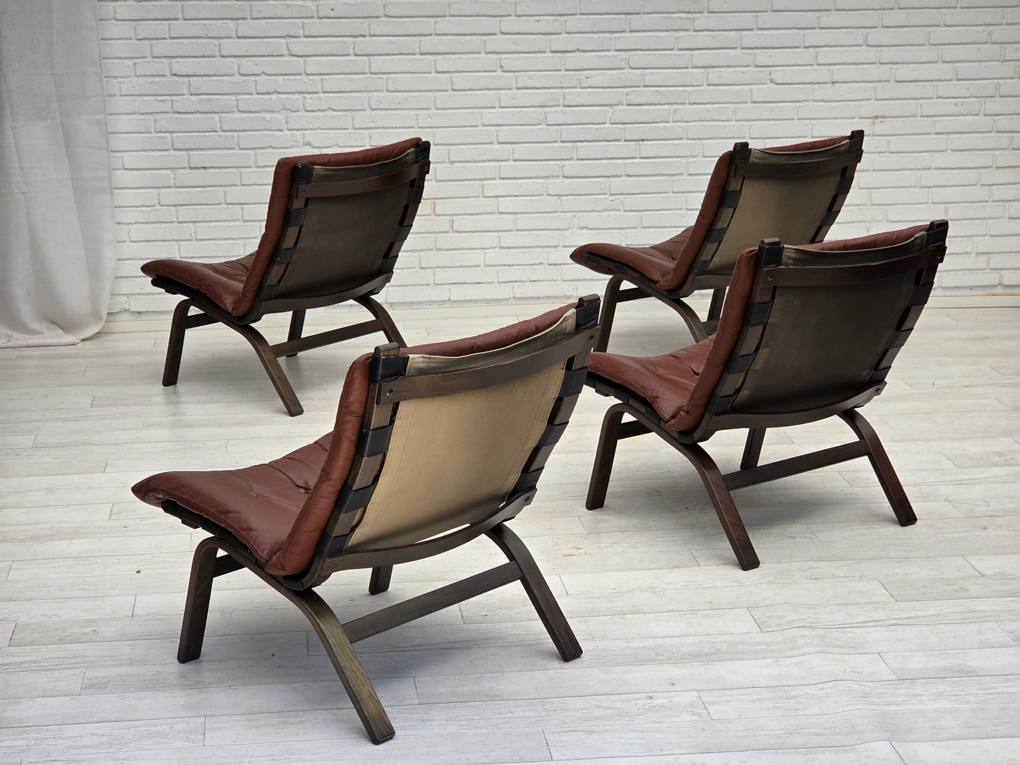 1970s, Danish loungechair by Farstrup, furniture leather, canvas, bent wood.