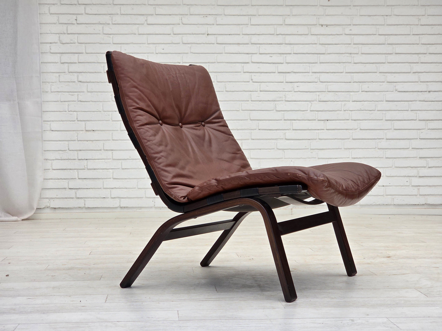 1970s, Danish loungechair by Farstrup, furniture leather, canvas, bent wood.