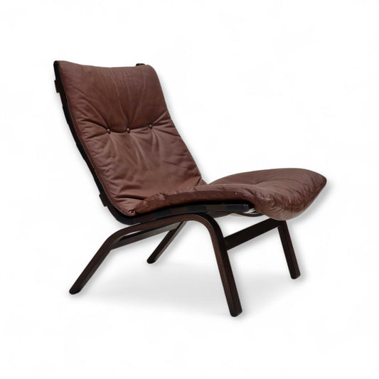 1970s, Danish loungechair by Farstrup, furniture leather, canvas, bent wood.