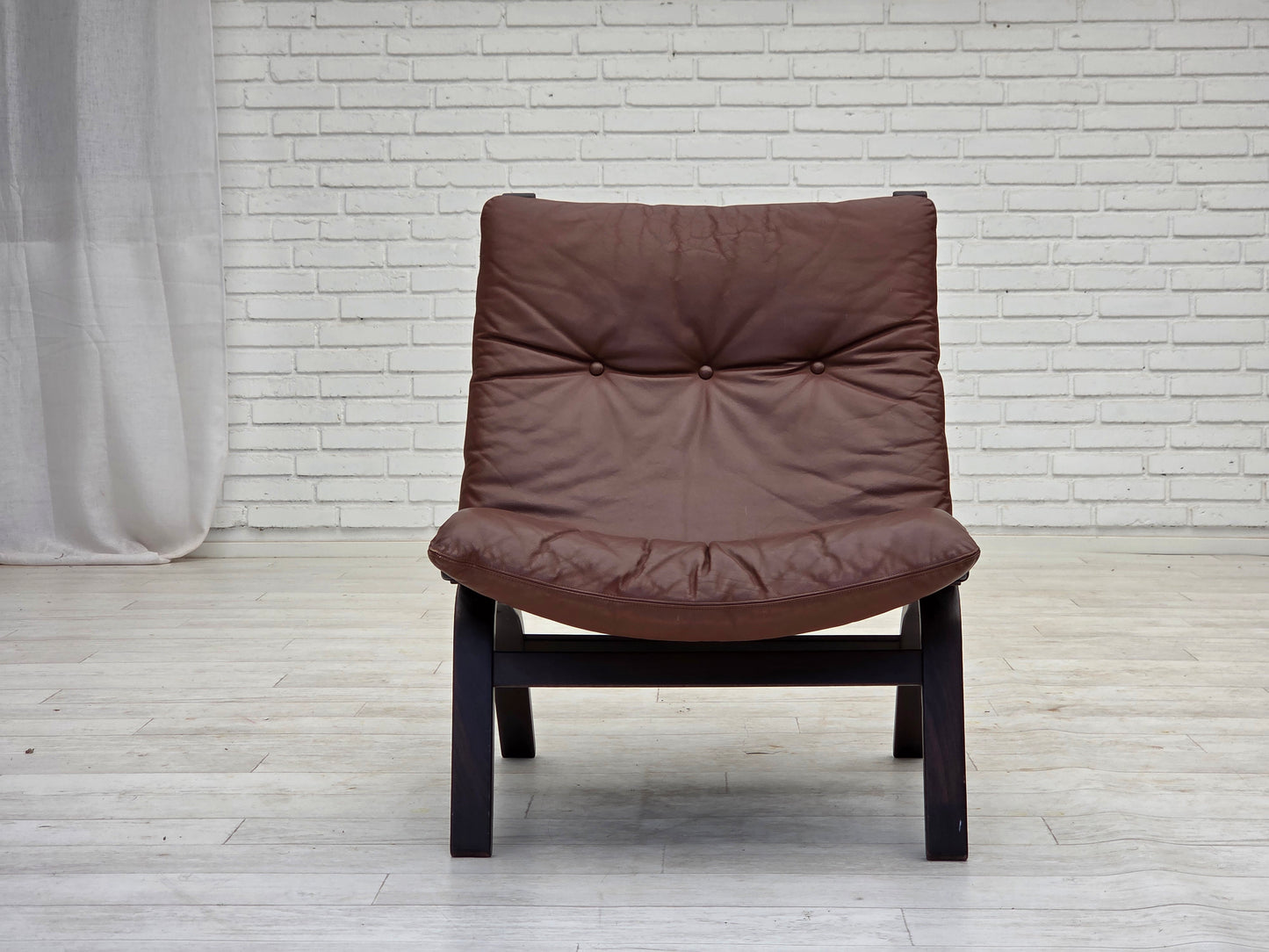1970s, Danish loungechair by Farstrup, furniture leather, canvas, bent wood.